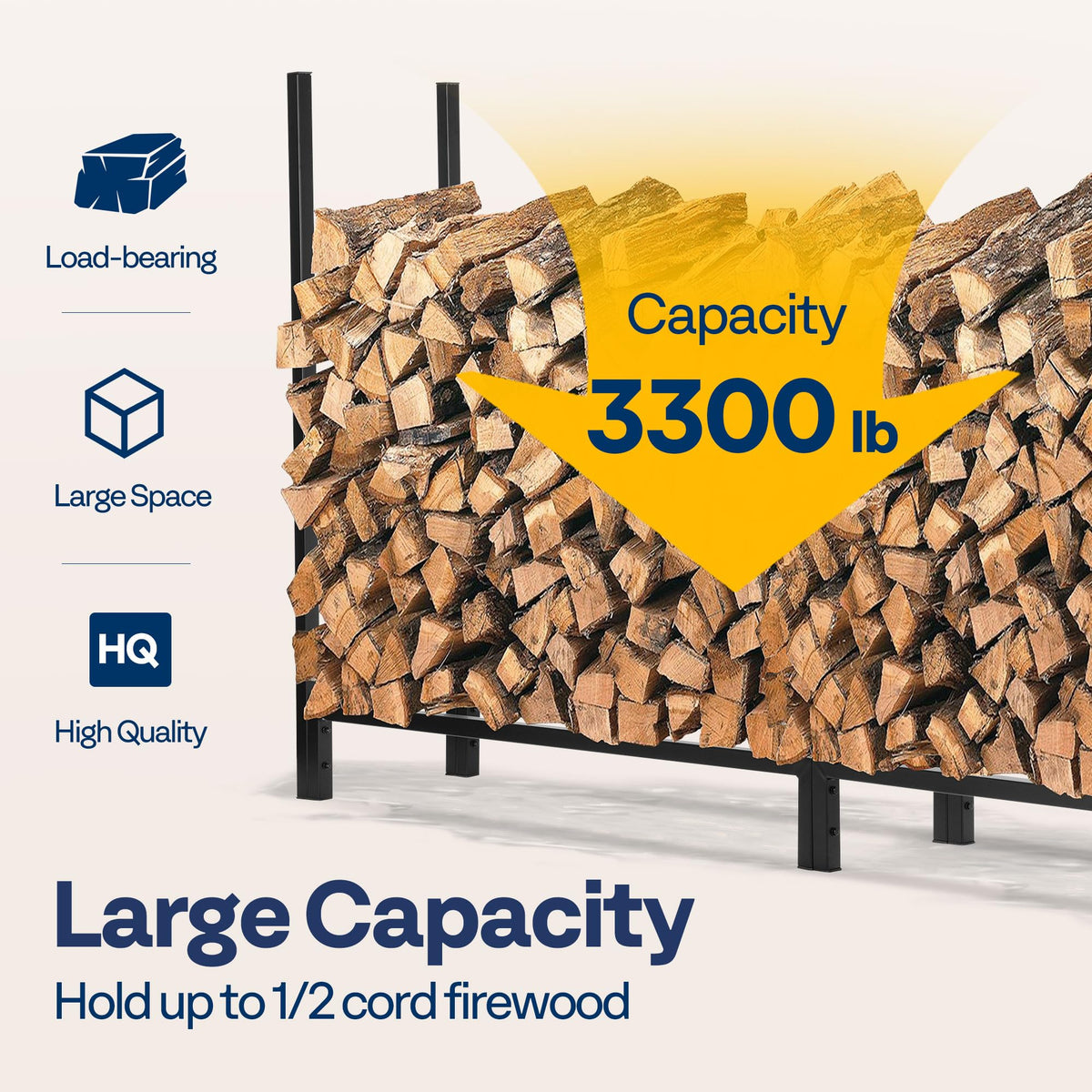 VIVOHOME Upgraded Heavy Duty 8 ft 1/2 Cord Firewood Rack Outdoor with Cover Combo Set with 8ft Firewood Log Rack Cover Brown