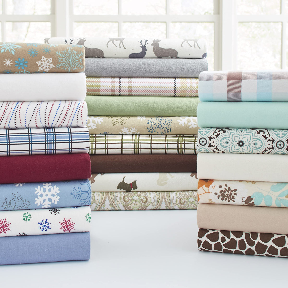 Pointehaven Flannel 170 GSM Sheet Set,Queen Snow Flakes Multi