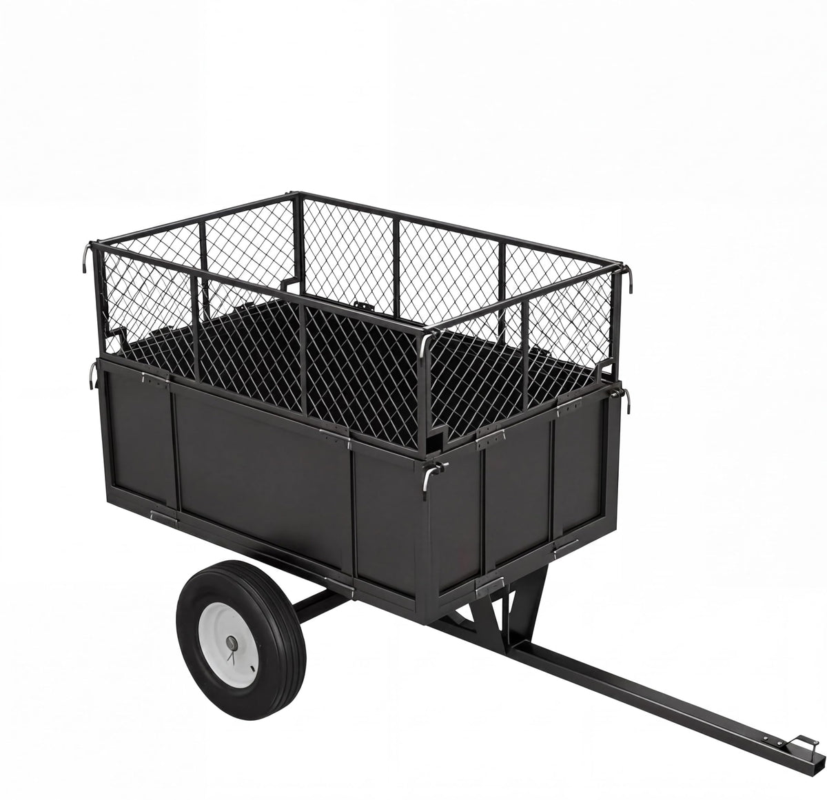 Towallmark 750 Lbs Heavy Duty Dump Cart, 17 Cu ft Steel Utility Wagon with Removable Mesh Sides & Pneumatic Tires, Tow Behind Garden Trailer for Lawn Tractor, Mower, Yard Debris Hauling