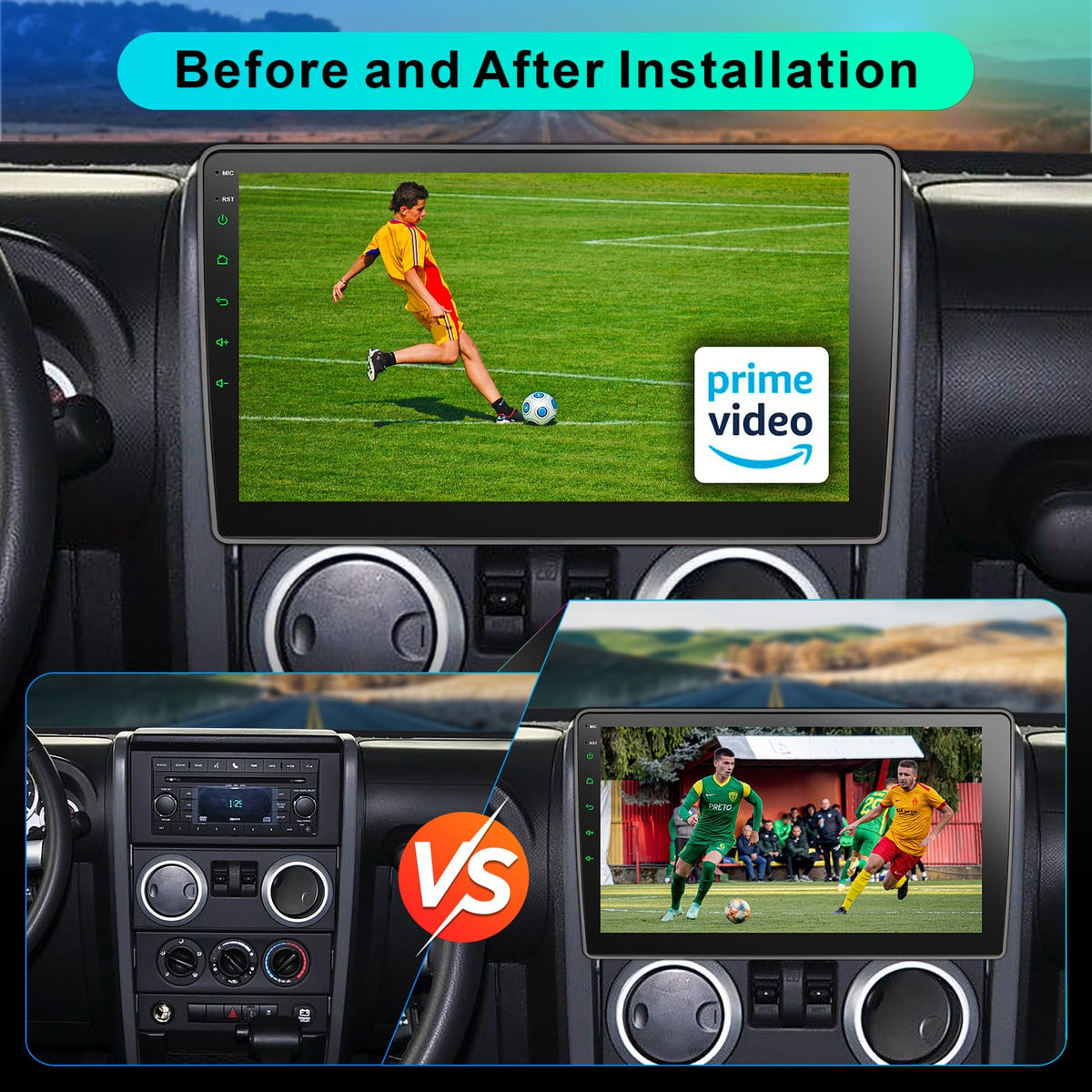 8 Core Car Radio 64G for Jeep Wrangler JK Compass Grand Cherokee Dodge Ram Upgrade Stereo Wireless CarPlay Android Auto,10 '' Touchscreen Head Unit GPS WiFi AM/FM SWC