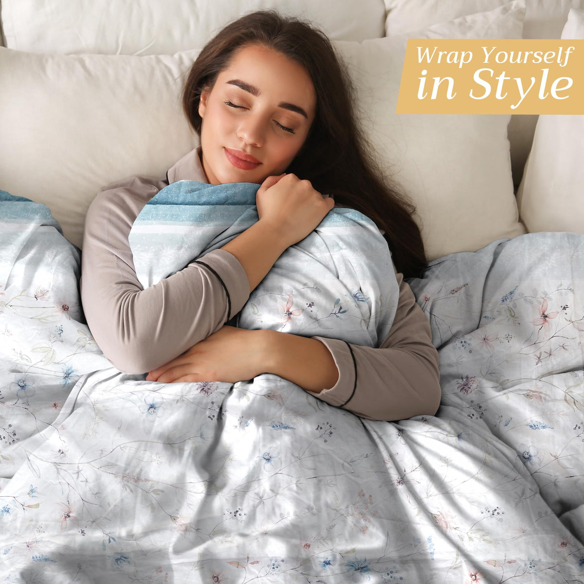 Maison d' Hermine Throw Blanket for Couch Lightweight Soft Warm Breathable Cotton Throw Blankets for Bed Girls Boys Women Men Gift Sofa Travel Living Room Spring Summer (Ice Florals, 60" X 80")