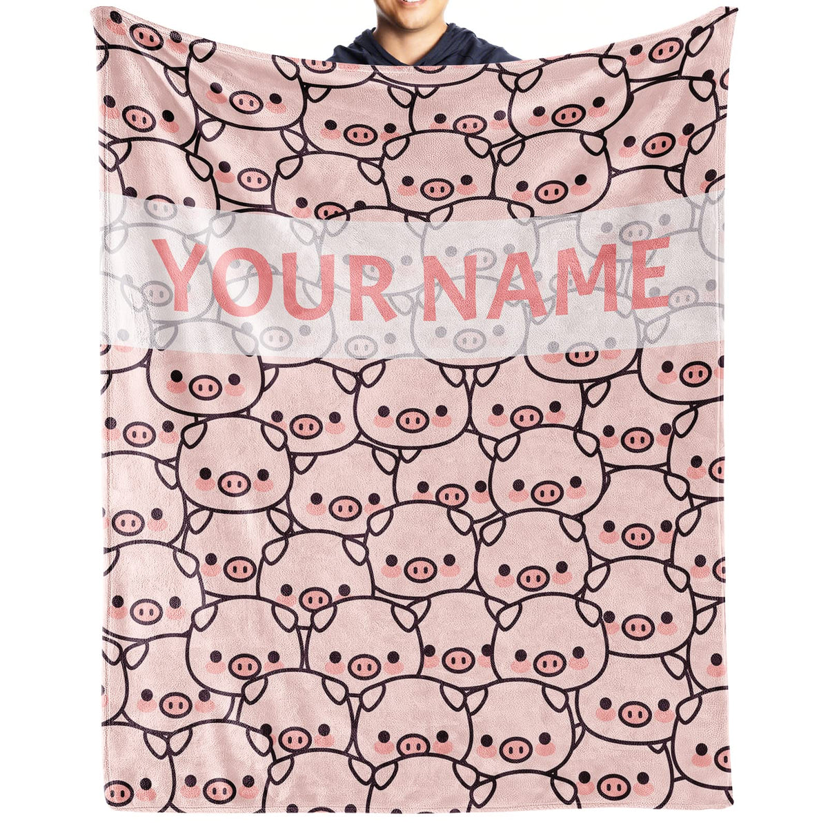 Personalized Pig Blanket Gifts with Text Name, 30"x40" Flannel Fleece Throw Blanket Soft for Girls Boys Adults, Lightweight, Comfortable, Warm Cute Pig Themed Blanket for Bed Couch