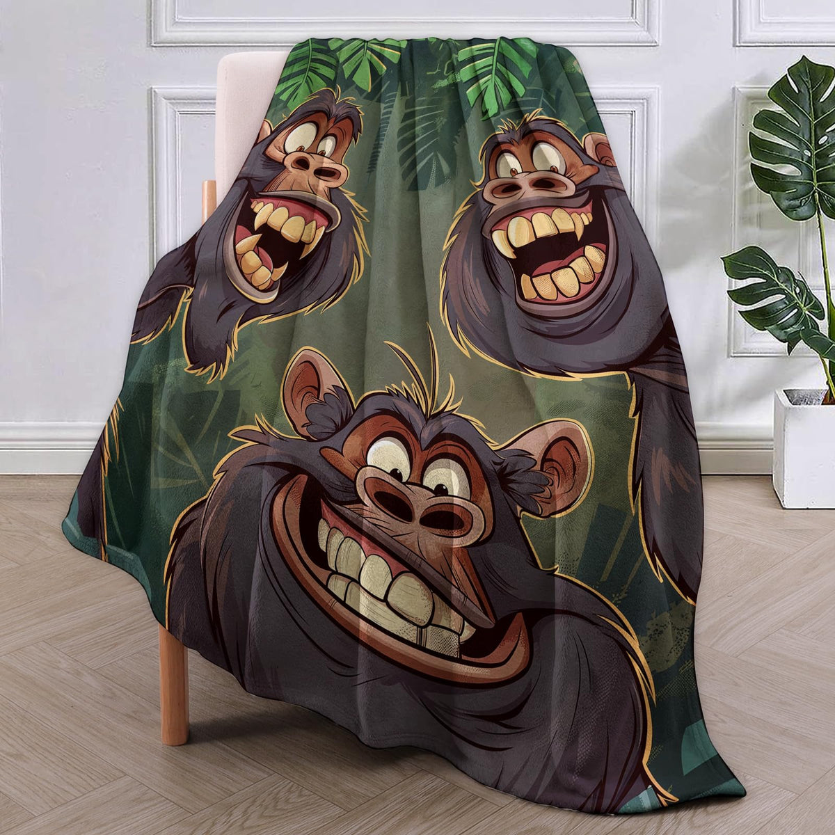 VANZEV Funny Gorilla Blanket, Cute Cartoon Gorillas Flannel Throw Blankets,Soft Warm Lightweight Cozy Plush Animal Throws for Bedroom Sofa Office Home Decor Gifts for Women Girls 60"x50"