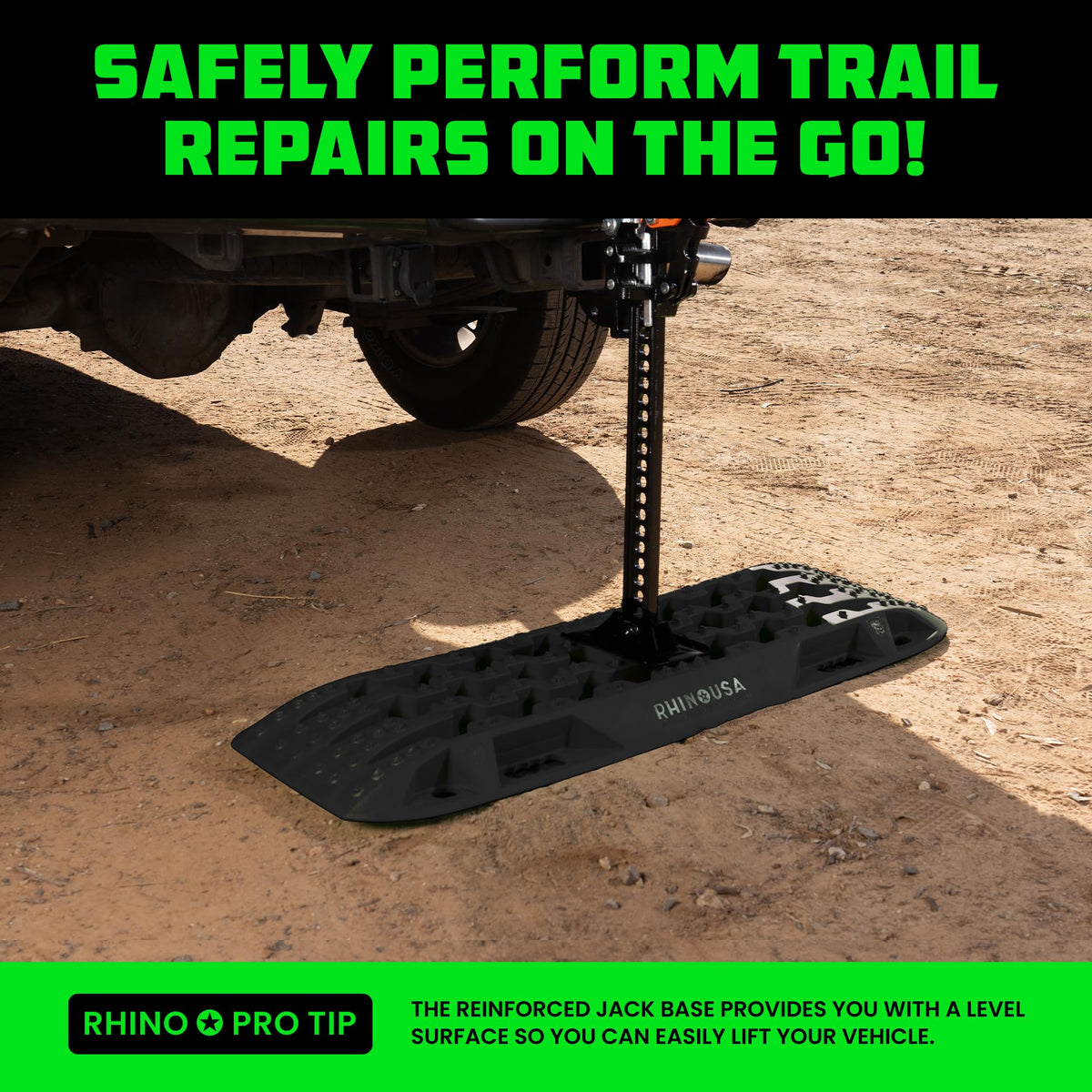 Rhino USA Off-Road Recovery Traction Boards - 2 Pack Ultimate Tire Traction Mountable Mats for 4X4 Vehicles in Sand, Mud & Snow. Heavy Duty Zipper Carry Bag and Leashes Included - (Black)