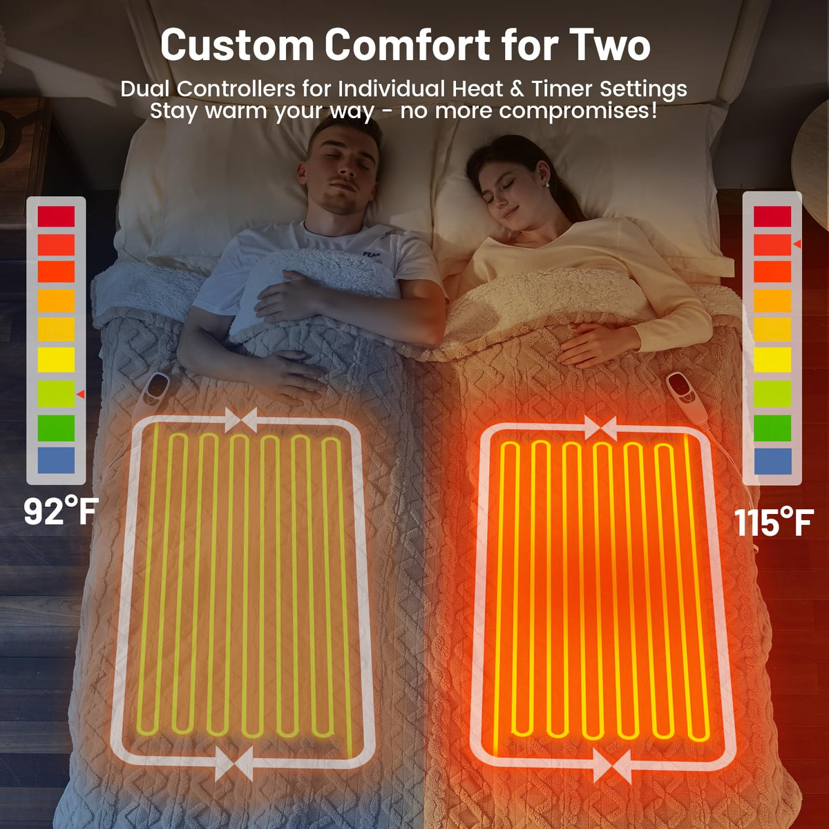 Heated Blanket Electric Queen Size - 84"x90" Electric Blanket with Dual Control, 9 Heat Levels and 1-10 Hours Timer, Soft Jacquard Fleece & Sherpa Washable, Great Gift Idea - Beige
