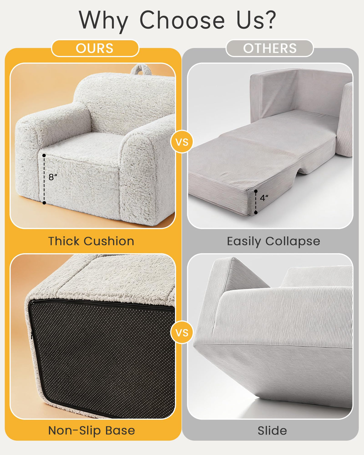 Pterying Kids Chair with Washable Soft Sherpa Cover