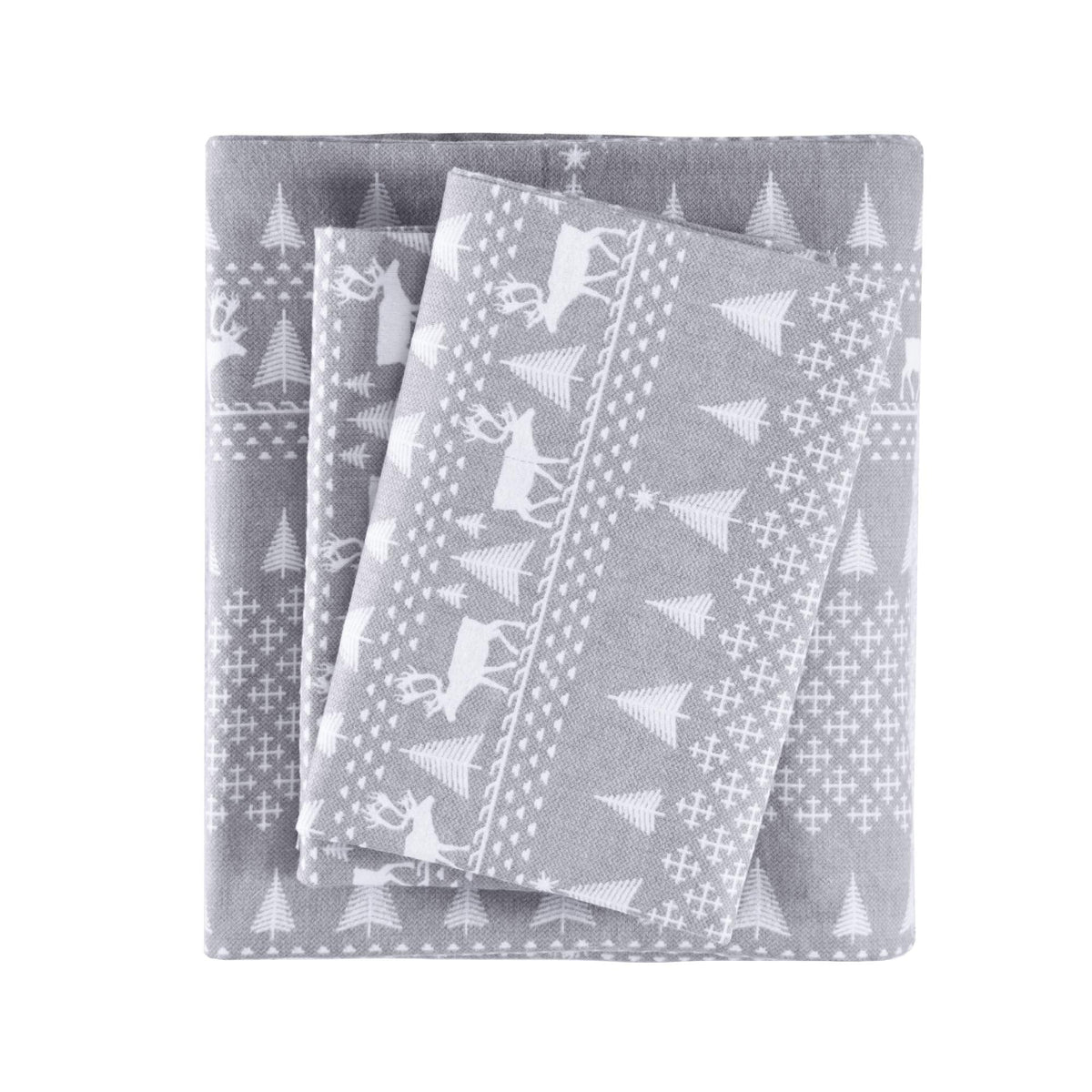 Woolrich Cotton Sheet Set Cottage Charms Print, 100% Cotton Flannel Sheets Warm & Fuzzy Bedding Set King Size Sheets, Fitted Pocket Fits Up to 14" Mattress, King Grey Winter Frost, 4 Piece