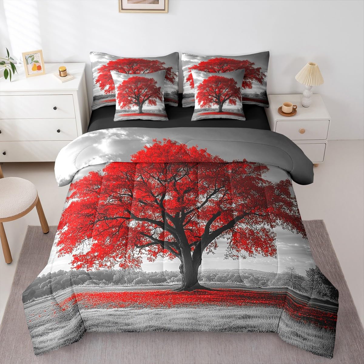 Erosebridal Tree of Life Full Comforter Set, Maple Tree 7-Piece Bed in A Bag, Gothic Nature Branch Sheets and Pillowcases, Kids Adult Bed Sets