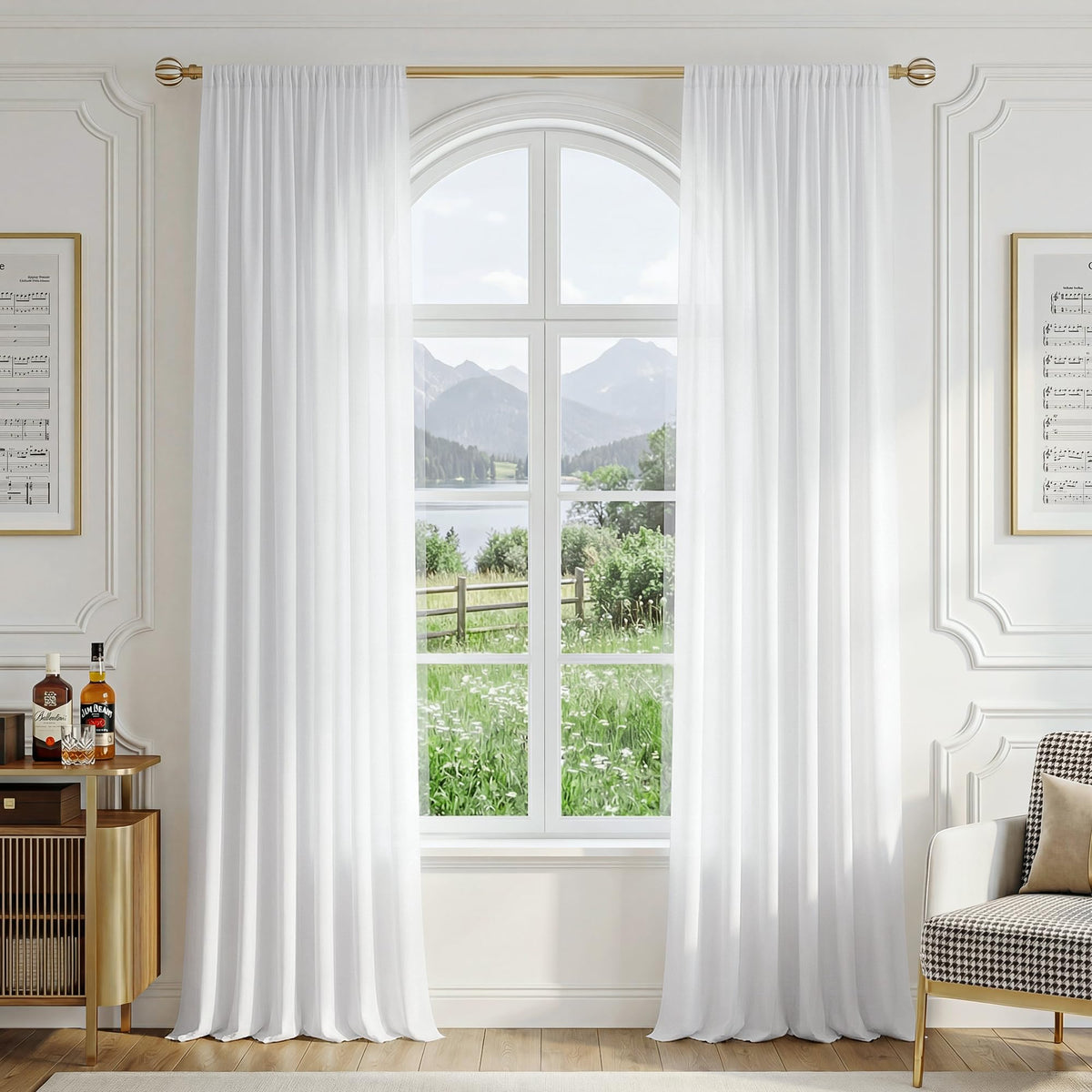 FMFUNCTEX Sheer Non-See-Through White Curtains for Bedroom, Faux Silk that Let Light Curtains 84 inches Long Light Filtering Privacy Sheer Window Drapes for Living Room, Rod Pocket 2 Panels Set