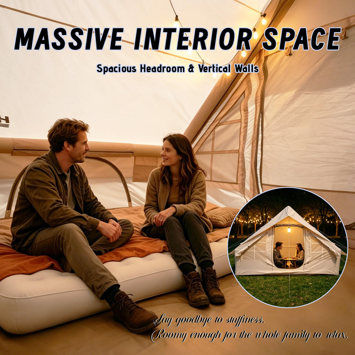 Inflatable Tent for Camping 4-6 Person-Blow Up Tent with Hand Pump-Oxford Waterproof Air Tent with Stove Jack – Portable Hot Tent for Family Glamping, Outdoor Festival（Quick Setup-5 Min for 4 Season）
