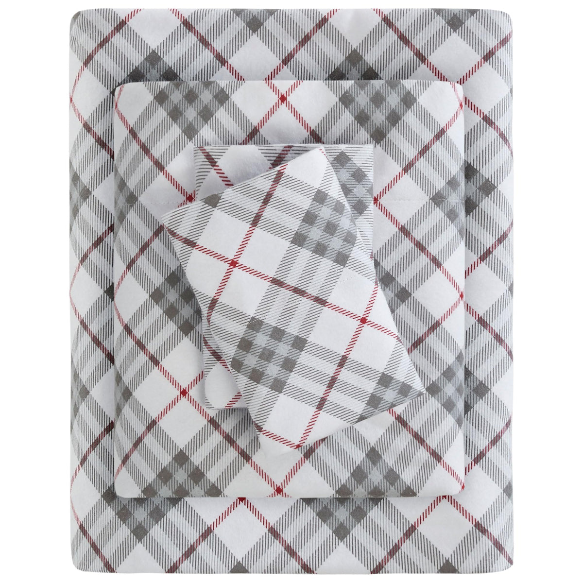 True North by Sleep Philosophy Cozy Flannel Warm 100% Cotton Sheet - Novelty Print Animals Stars Cute Ultra Soft Cold Weather Bedding Set, Queen, Red Plaid 4 Piece