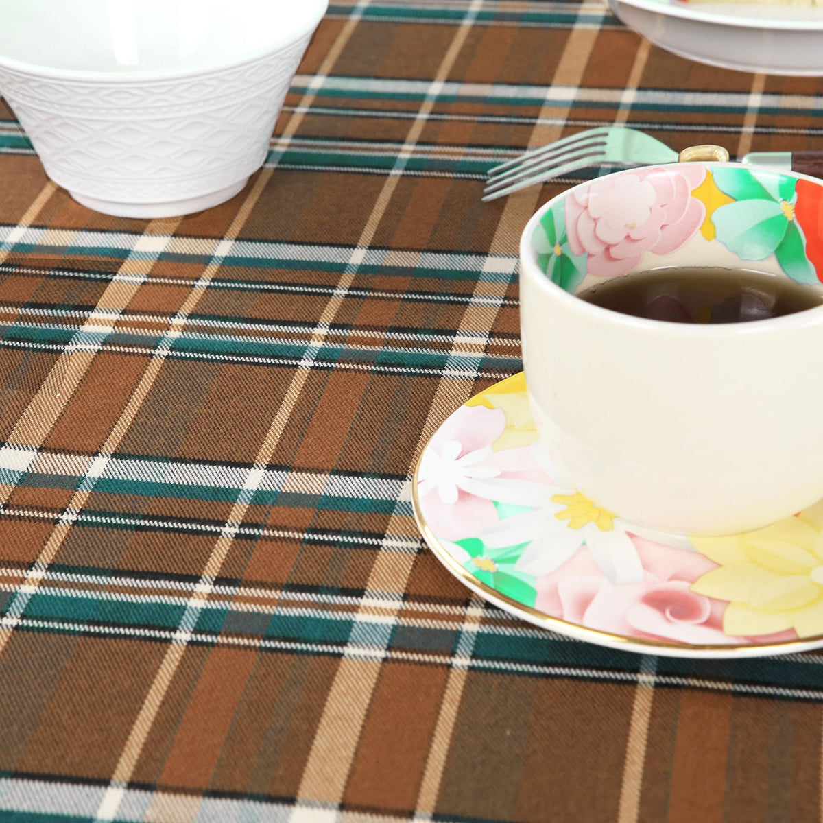 SKNSOFT Square Plaid Tablecloth Brown Table Cloth,Kitchen Dining Tabletop Decoration Checkered Table Covers for Outdoor and Indoor Dining,52 L x 52"