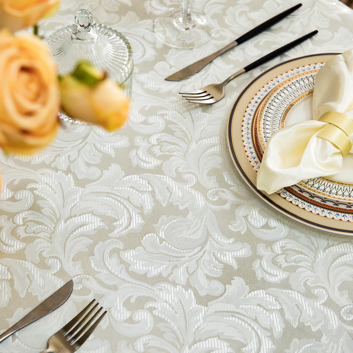 GLORY SEASON Emboss Style Textured Tablecloth Waterproof Solid Bordered Retro Tablecloths Classic Luxurious Washable Rectangle/Oblong Table Cloth,Kitchen Dinning Decor 60x120 Inch