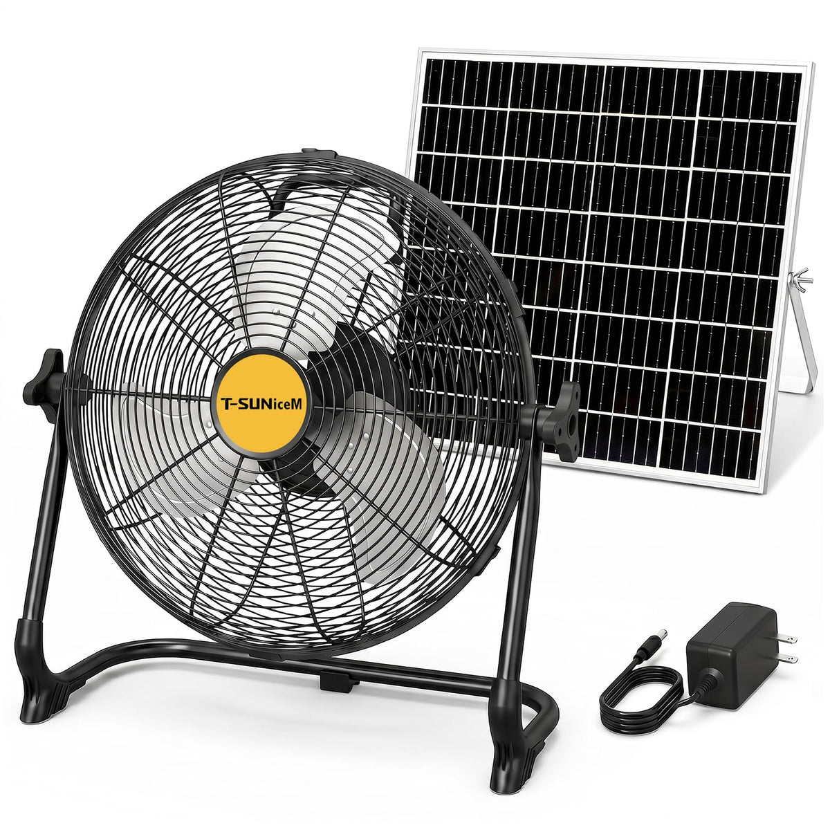 T-SUNiceM 12" Solar Powered Fan for Tent Camping, RV Trips & Patio, Rechargeable Cordless Floor Fan with Solar Panel, USB Output for Bedside Backup, Porch, Greenhouse, Chicken Coop