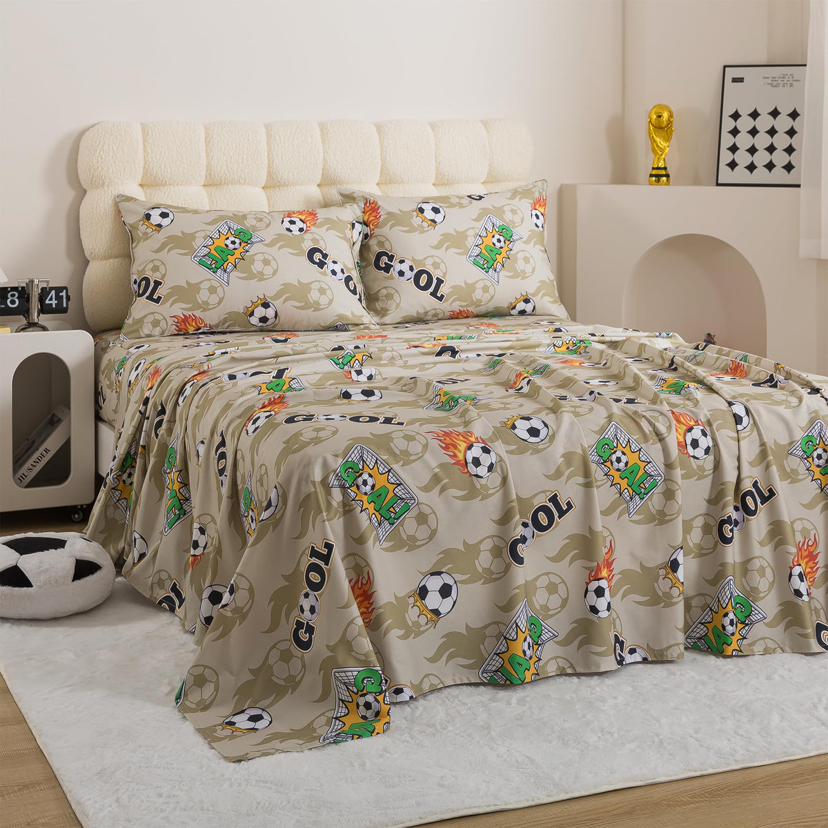 FADFAY 100% Cotton Sheets Set King, Soft Breathable Soccerr Bedding Set, Sage Green