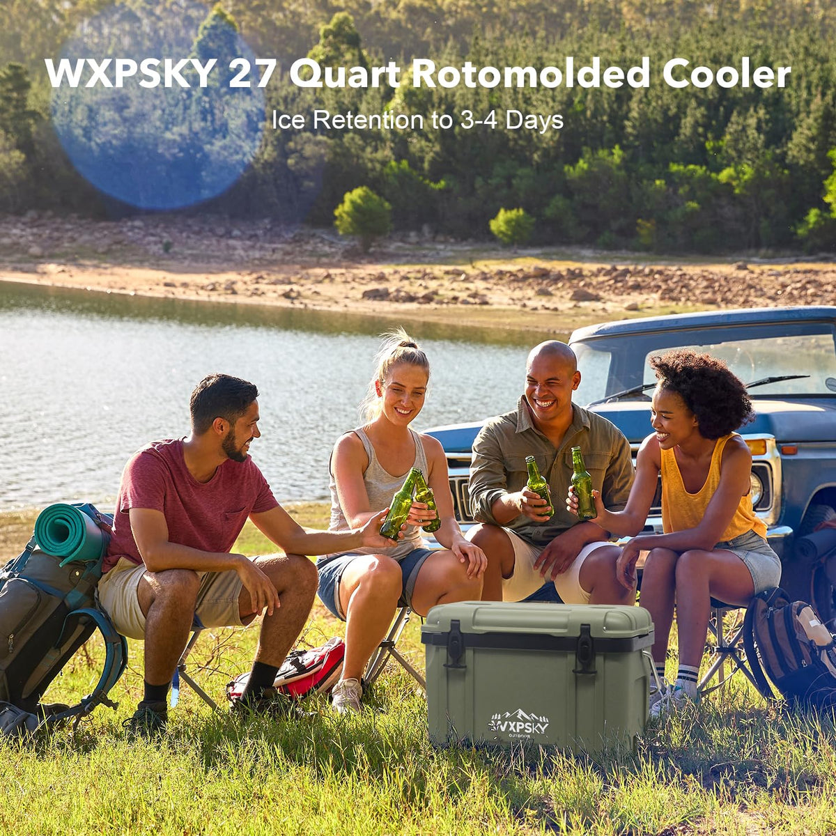 WXPSKY Rotomolded Cooler, 27Qt Hard Cooler with Heavy Duty Handles, Drain Outlet, Ice Retention to 3-5 Days, Insulated Ice Chest for Camping/Beach/Tailgating Boat Fishing & More (Green)