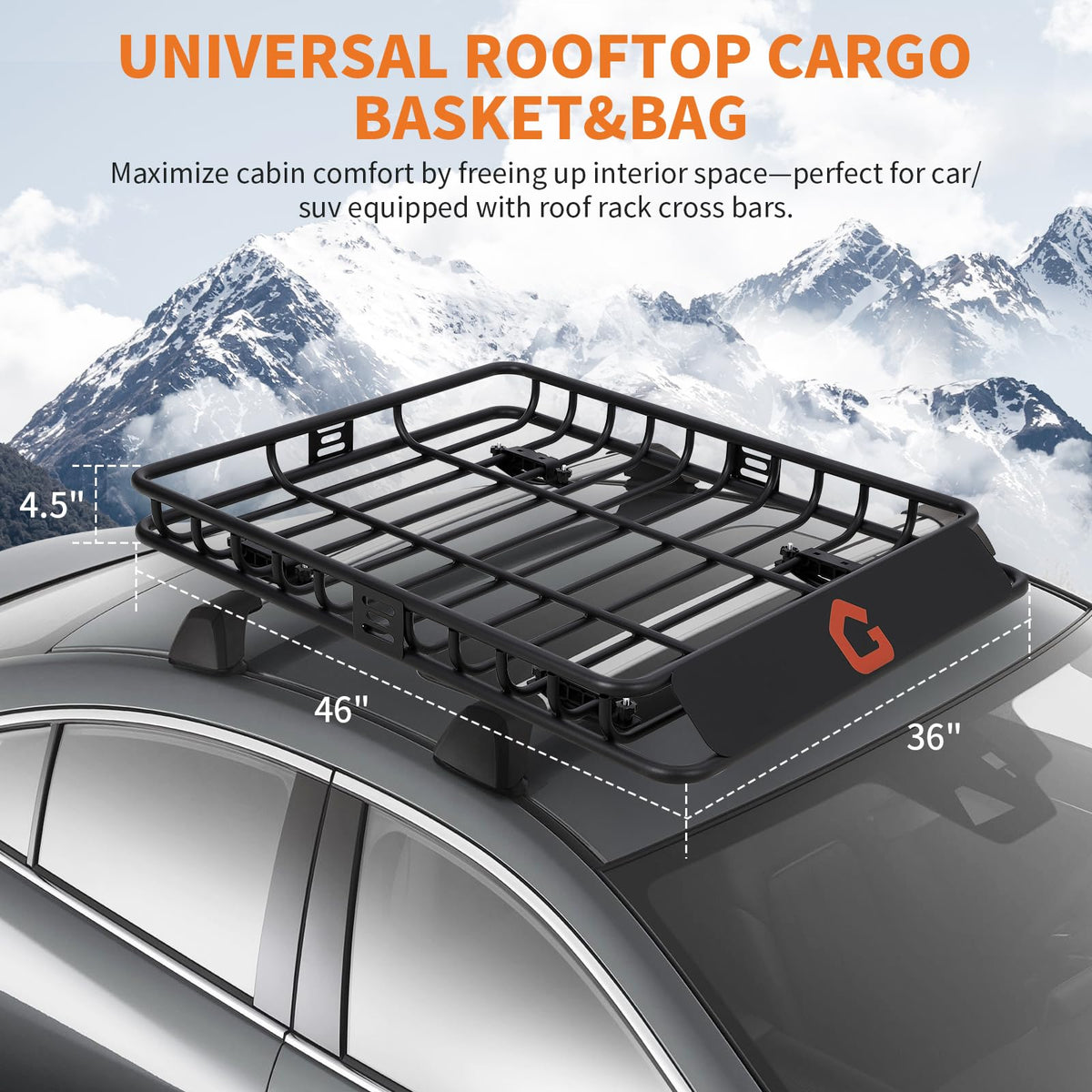 Roof Rack Cargo Basket,46"x36"x4.5" Heavy Duty Steel Carrier with Cargo Net, 200LB Capacity for Trucks & SUVs