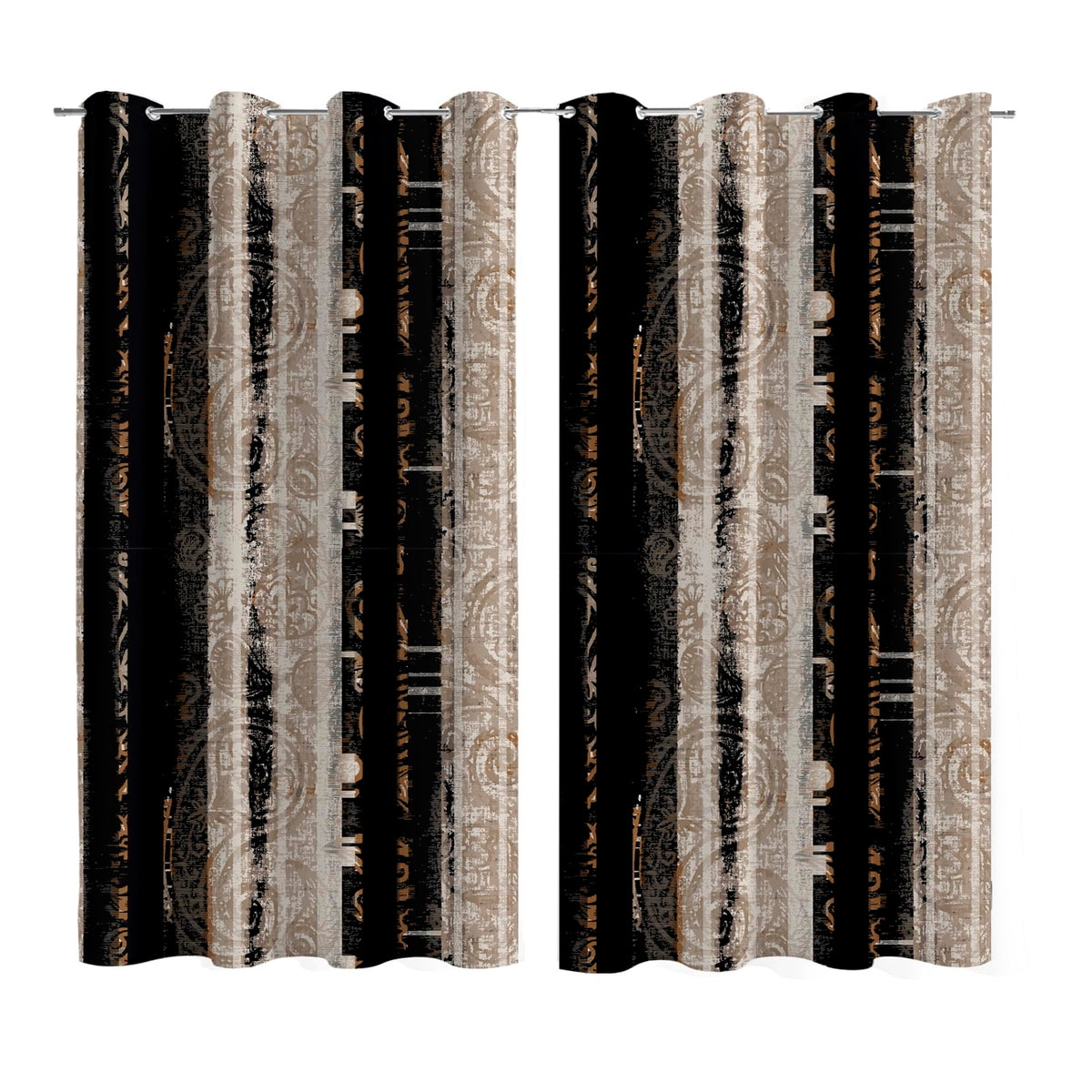 LADYVOGUE 100% Blackout Curtains 2 Panels Set Black and Beige Black Out Curtain Shabby Chic Cream Tan Thermal Insulated Window Treatments Decor for Living Room Bedroom Darkening Curtain 52x84 Inch