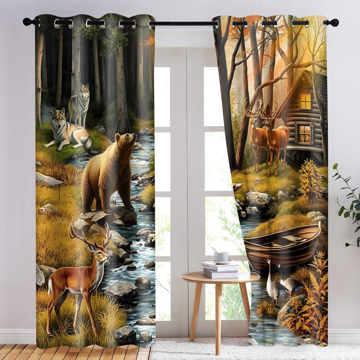 HIYSMT Rustic Cabin Wildlife Curtains,Bear Deer Dusk Forest Animal Blackout Curtain for Bedroom,5284inch Farmhouse Hunting Drapes for Room Decor 2Panel HI052YL