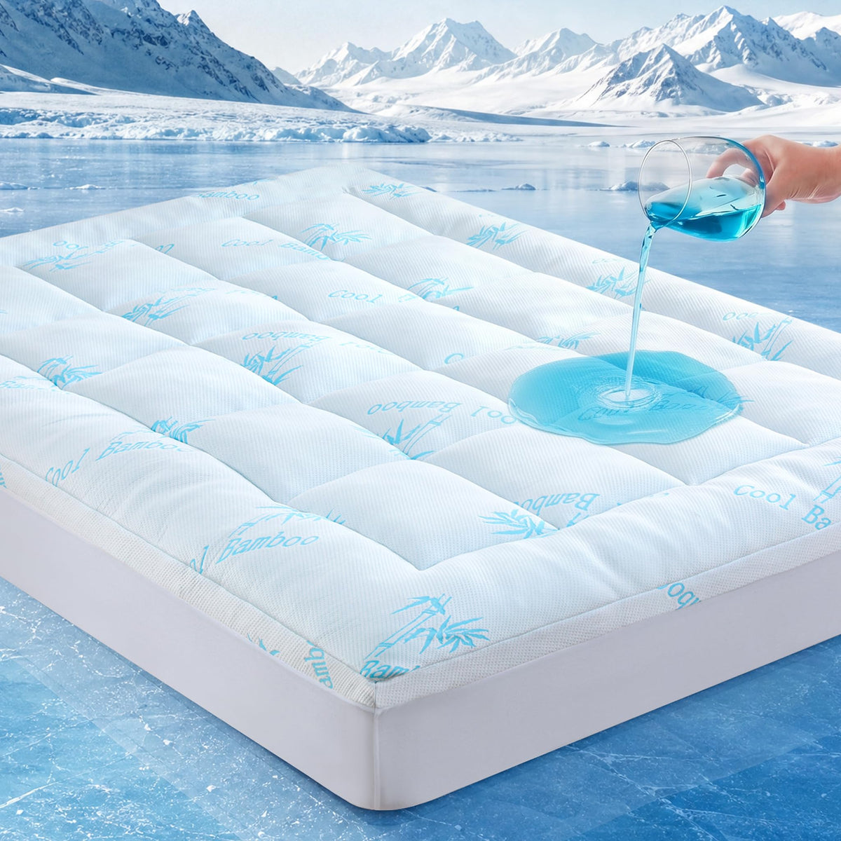 DOWNCOOL 100% Waterproof Full Size Mattress Topper, Cooling Pillow Top Memory Foam Mattress Topper for Hot Sleepers, Viscose Derived from Bamboo, Deep Pocket Fits 8-21 Inch