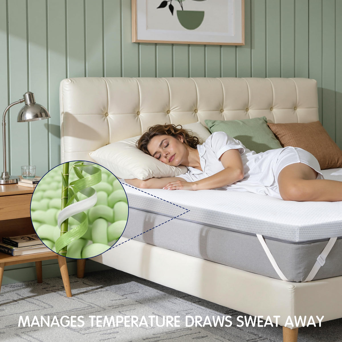 Subrtex Mattress Topper Cover (Only Cover) Mattress Protector Bedding Rayon Made from Bamboo Removable Mattress Encasement Mattress Cover with Zipper (4 Inch, White, Queen)