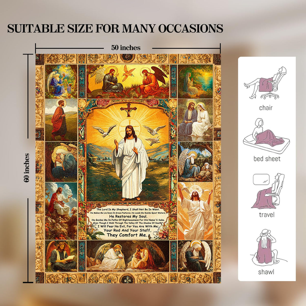Christian Jesus Blanket Christian Prayer & Scripture Throw Blanket - Inspirational Bible Verses, Ultra-Soft Lightweight Flannel (60"X50") for Adults & Kids - Uplifting Faith Gift
