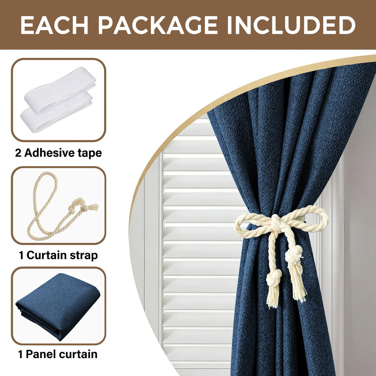 Foxdecor Blackout Curtains No Drill Hook and Loop Single Panel for Window