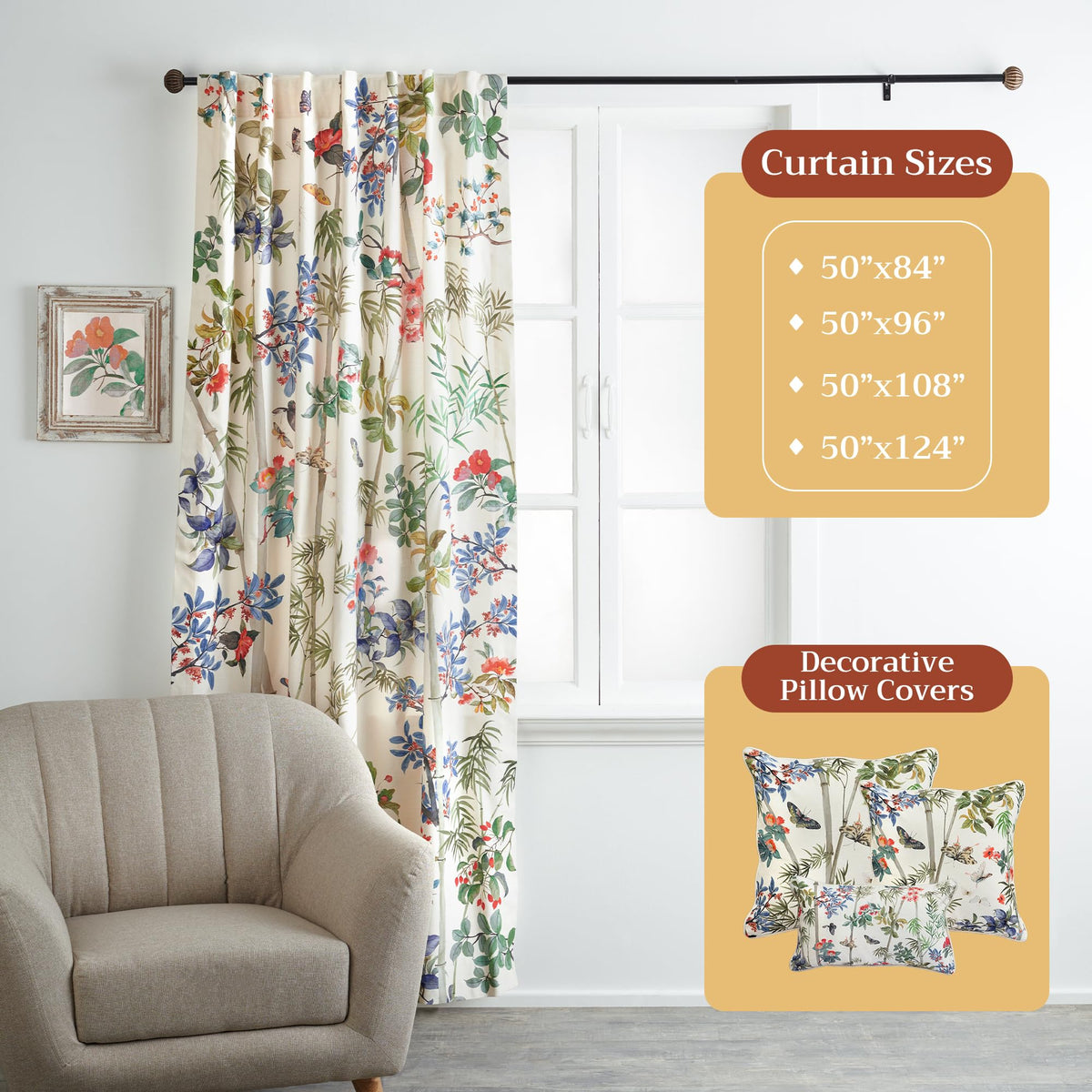 Maison d' Hermine Curtains for Living Room 100% Cotton 96 inch Length One Panel Light Filtering Curtains for Windows with Rod and Loop Pockets Spring Summer (Canne - Light Beige, 50" W x 96" L)