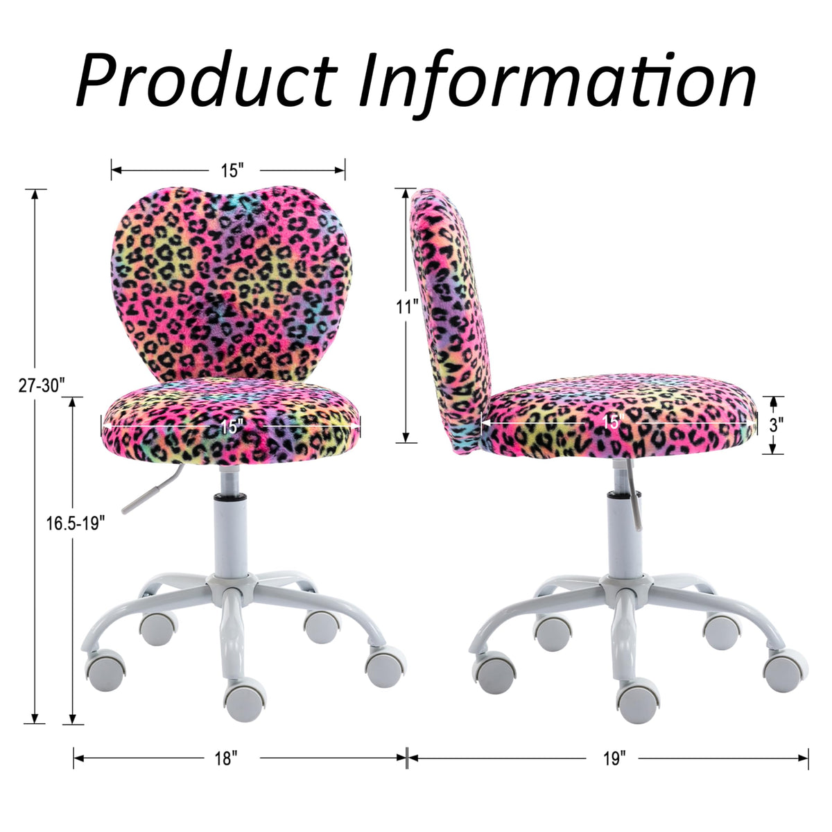 DM Furniture Cute Fuzzy Kids Chair Rolling Study Desk Chair Furry Studing Computer Task Chair Faux Fur Swivel Vanity Chair for Girls Boys Bedroom, Red Leopard