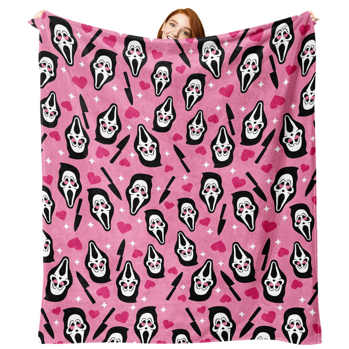 Paayna Pink Horror Flannel Throw Blanket, Funny for Kids Men Women, Romantic Love Heart Knife Soft Blankets for Bedding Sofa 50 x 60 Inches