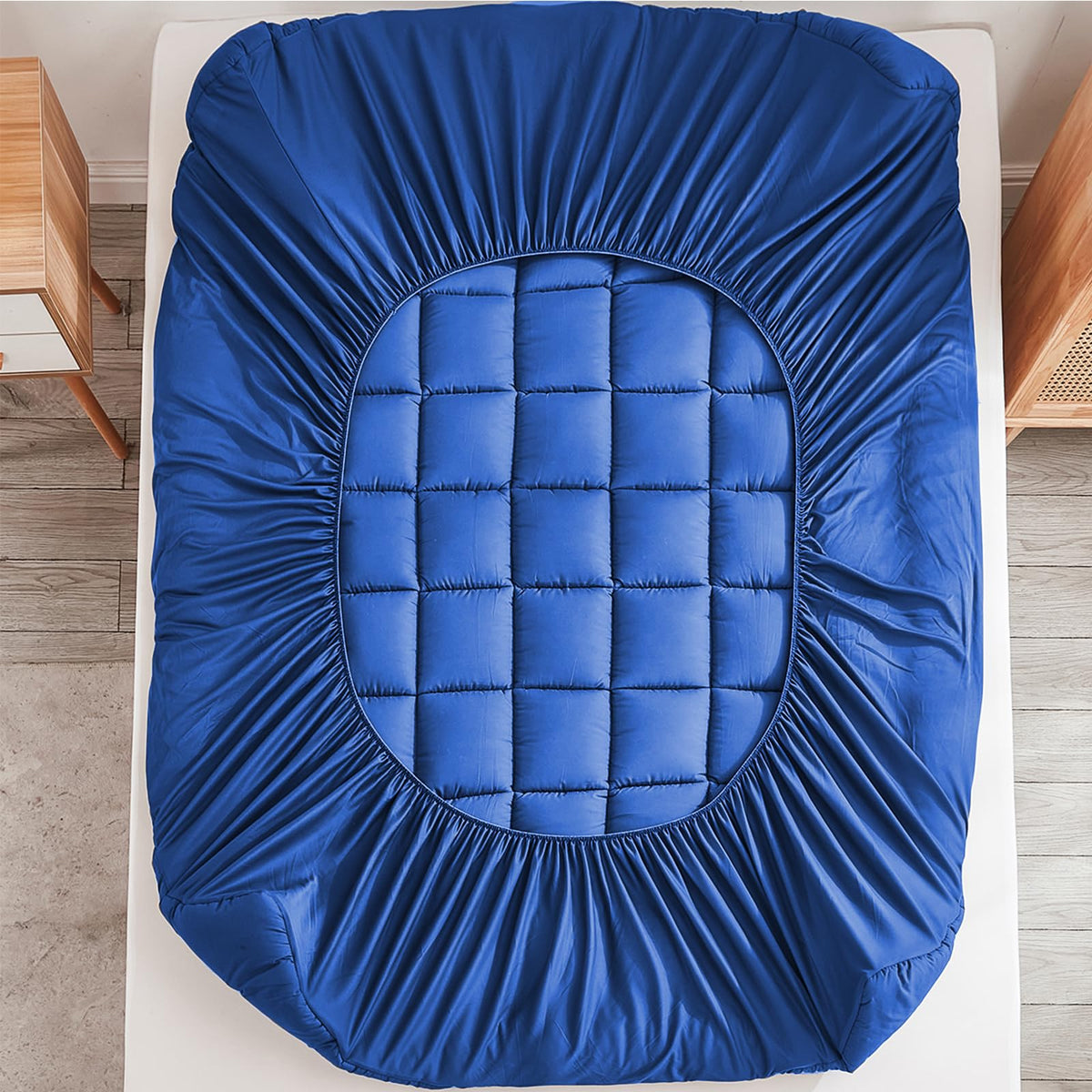 Mattress Pad - Soft and Breathable Mattress Protector Cover - Pillow Topper with Stretches to 18” Deep Pocket Fits Up to 8”-21” Cooling Bed Topper (Blue, Queen)