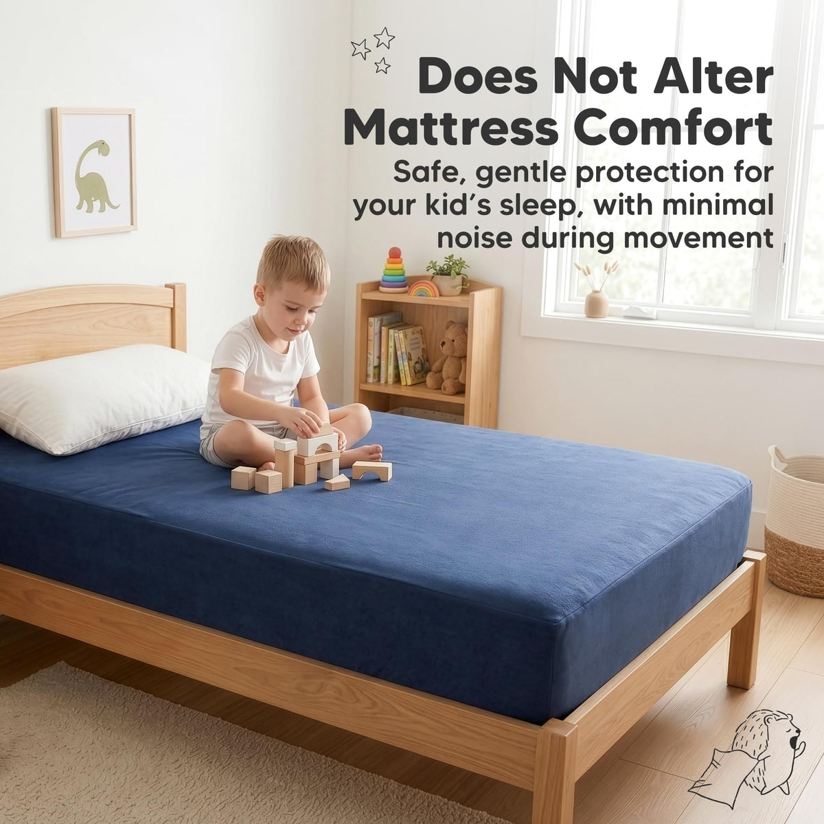 1-Pack Waterproof Twin XL Mattress Protector - Quiet Twin Size Toddler Mattress Protector Cover, 80"x39", Kids Toddler Bed Sheets, Soft Absorbent Quilted Cotton, Machine Washable (Soft White, Twin XL)