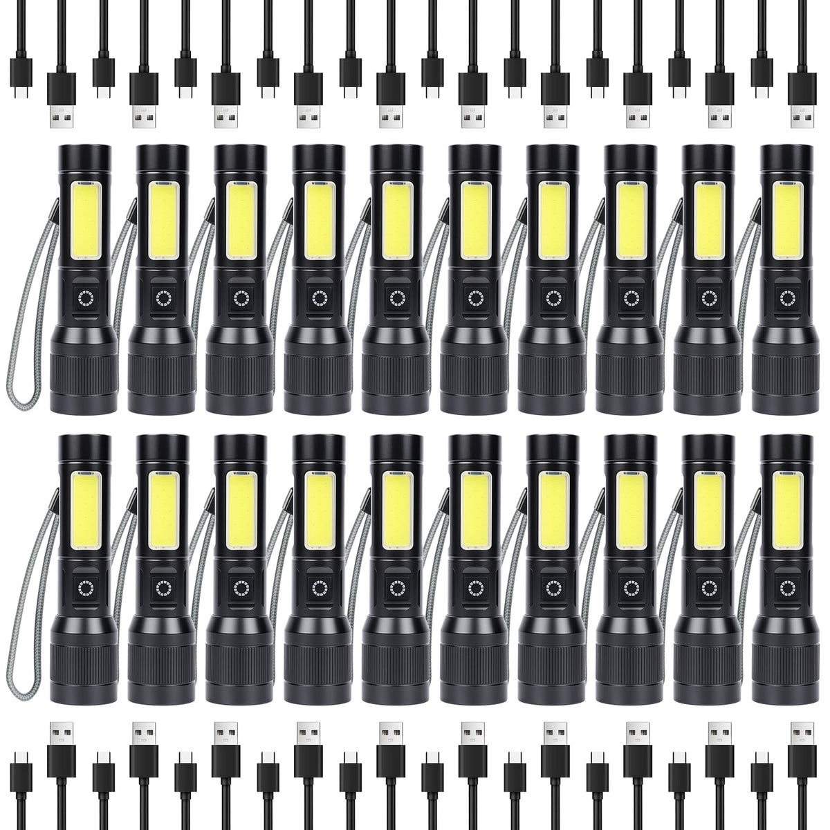 KunHe 20 Pack Rechargeable Flashlight with COB Side Light 430 Lumens Zoomable Beam 3 Modes Front Light Compact Aluminum Flashlight for Home Camping and Emergency Use