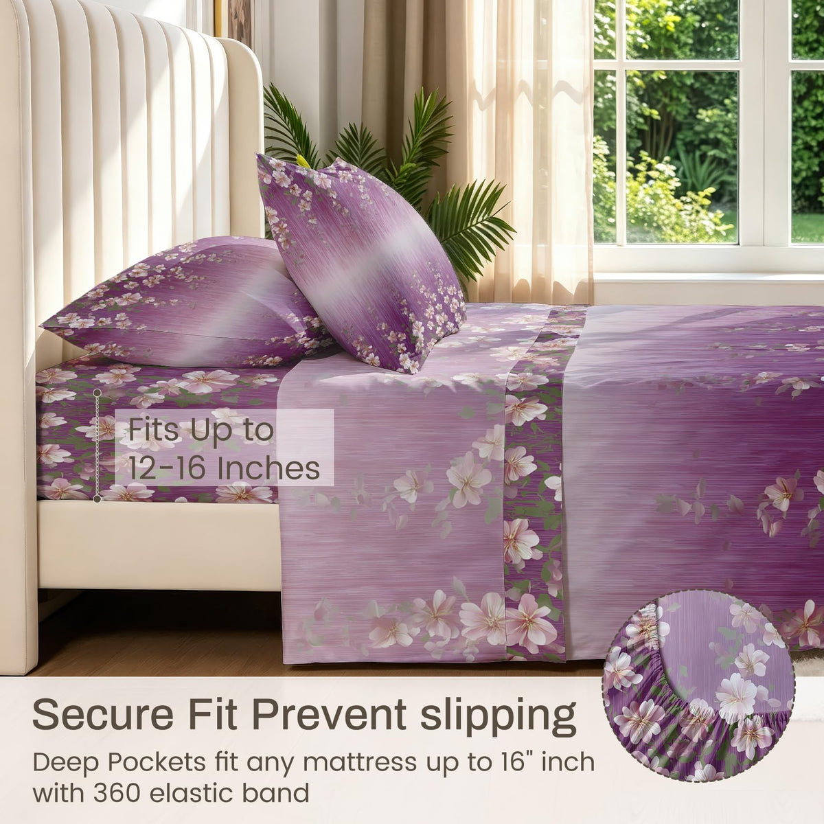 Girls Flower Full Sheet Set 4 Pcs Purple Gradient Bed Sheets