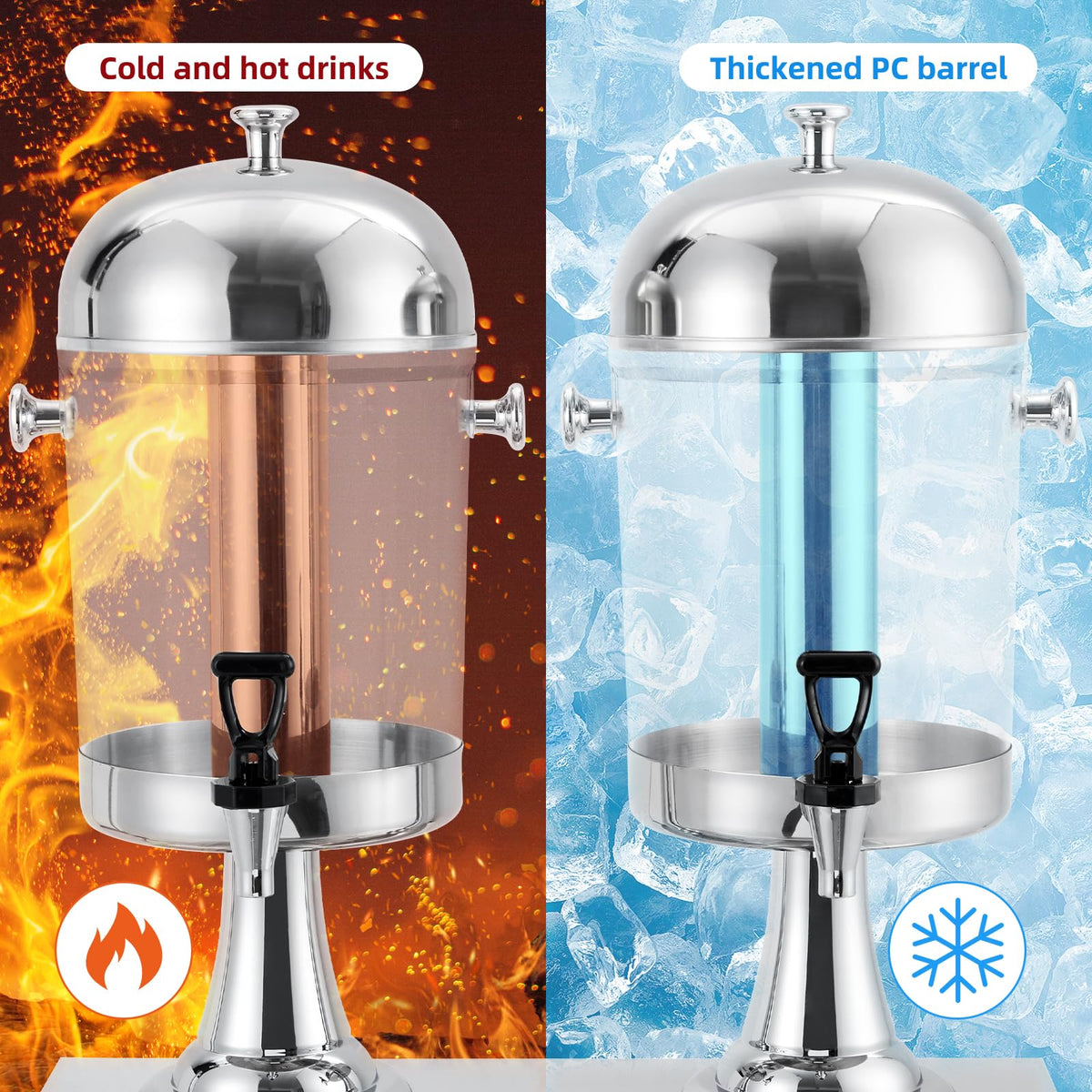 Commercial-Grade Drink Dispenser, Stainless Steel Beverage Dispenser with Ice Core, Stand & Spigot for Catering Events & Weddings