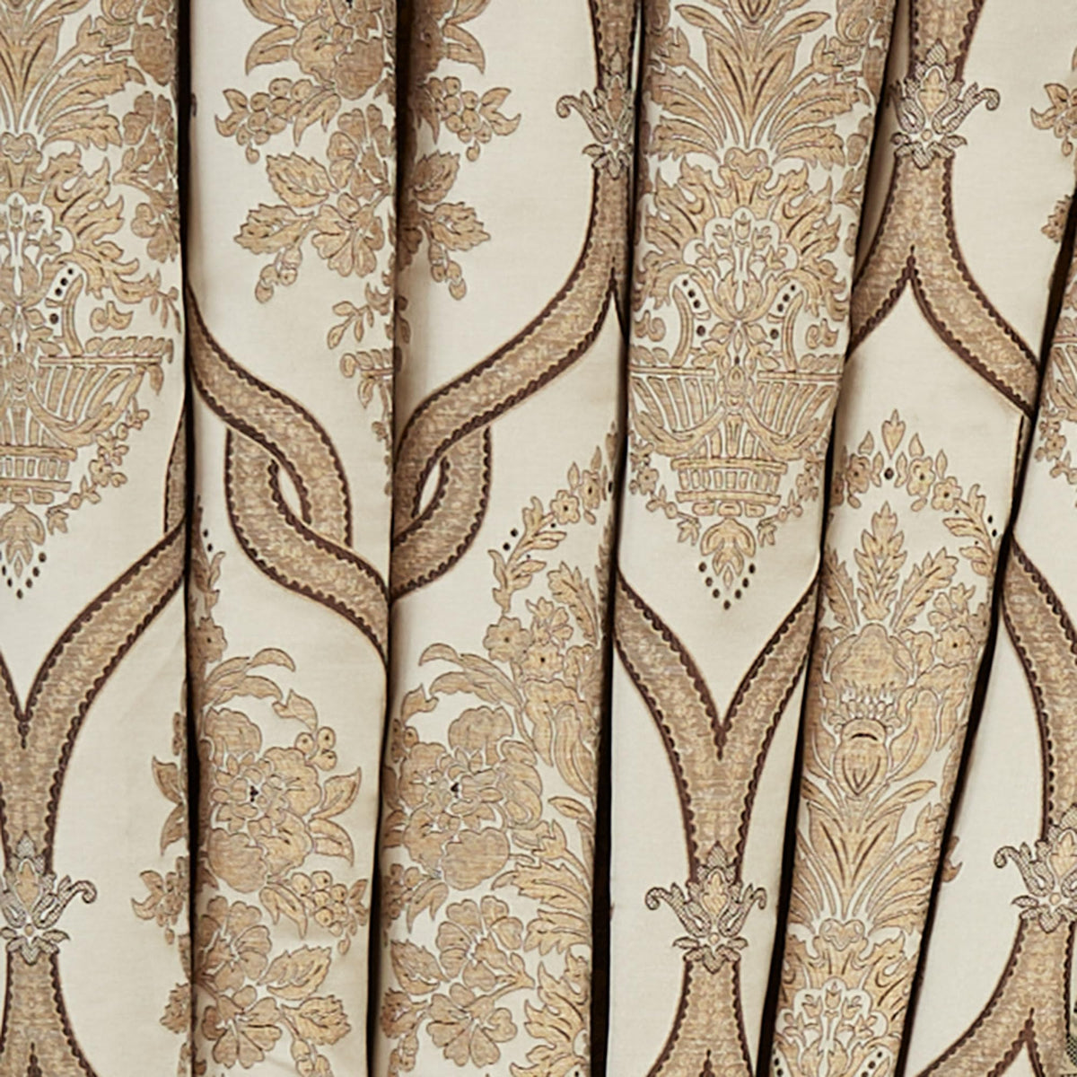 Luxurious Barrington Traditional Window Treatment | Sophisticated Jacquard Woven Damask Medallion Quatrefoil | Light Gold, Champagne, Chocolate | Drapery Set | Wide 95L Curtain Pair, 3 Ascot Valances