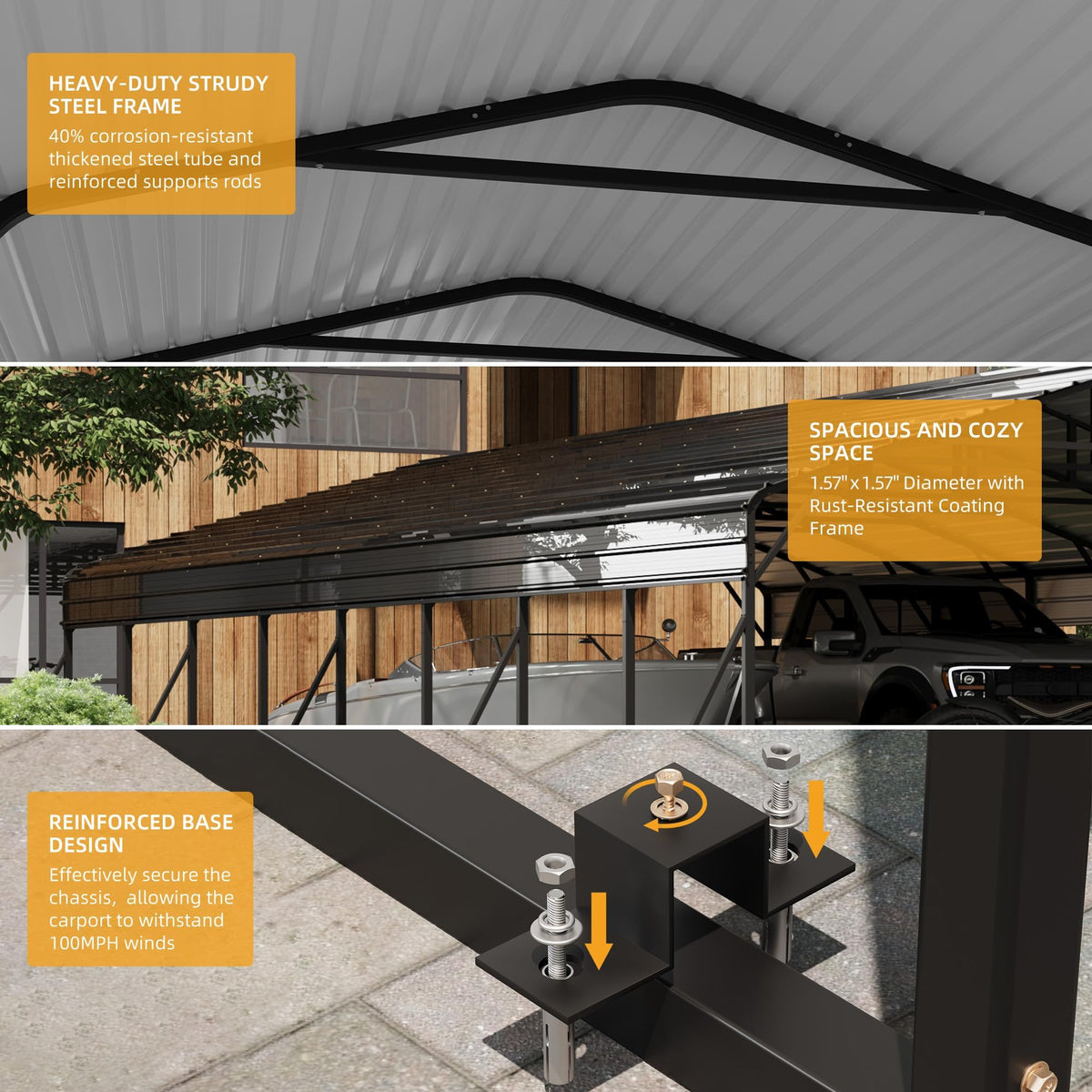20x40 FT Metal Carport Kits with Galvanized Steel Roof, Heavy Duty Metal Roof Carport with Enhanced Base, Car Garage for Truck, Pickup, SUV, Tractor, and Boat