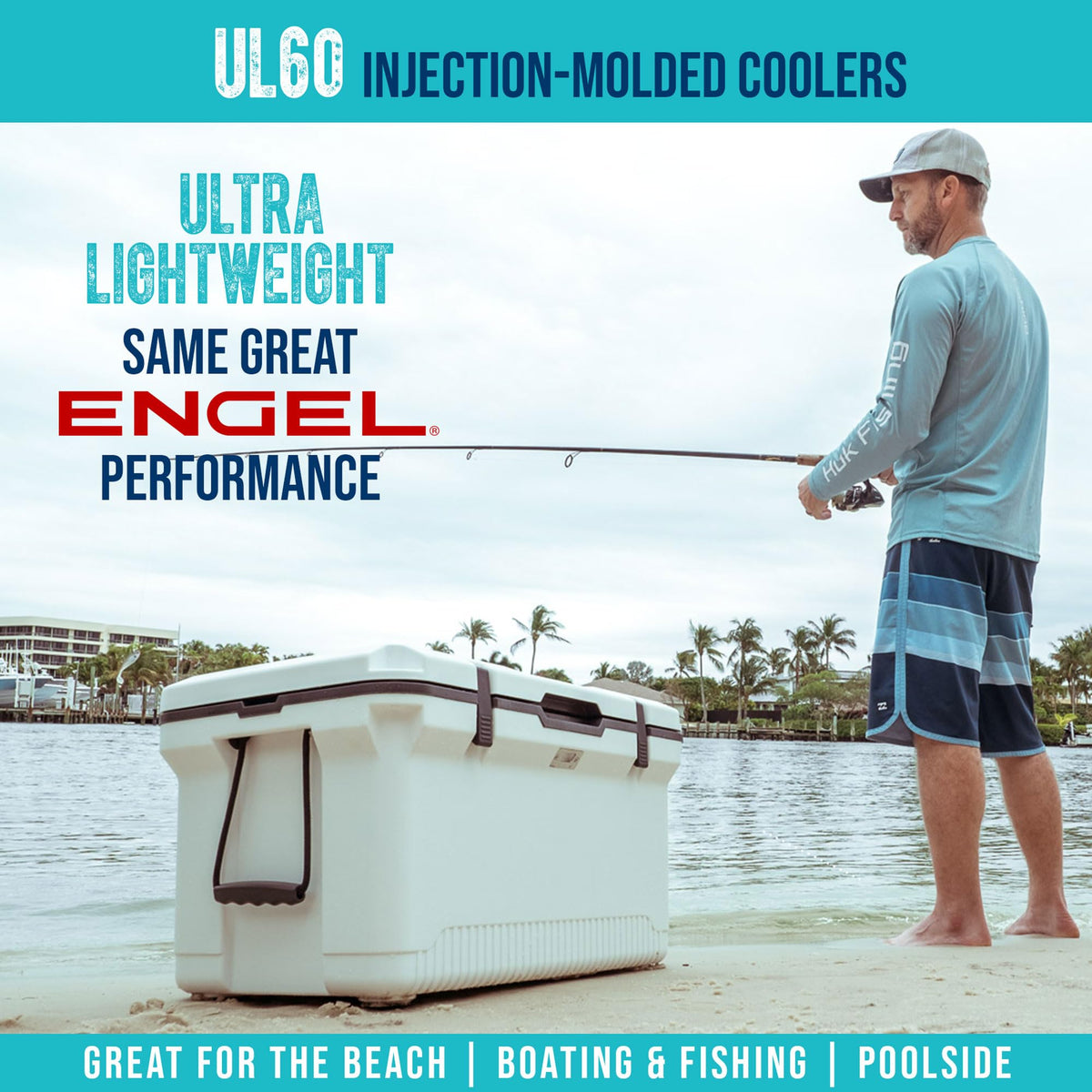ENGEL 60 QT Ultra-Light Injection Molded Cooler - Ice Chest Keeps Ice up to 7 Days - Large Cooler Includes Wire Basket, Divider and Built-in Bottle Opener - Seafoam with Dark Grey Interior (Seafoam)
