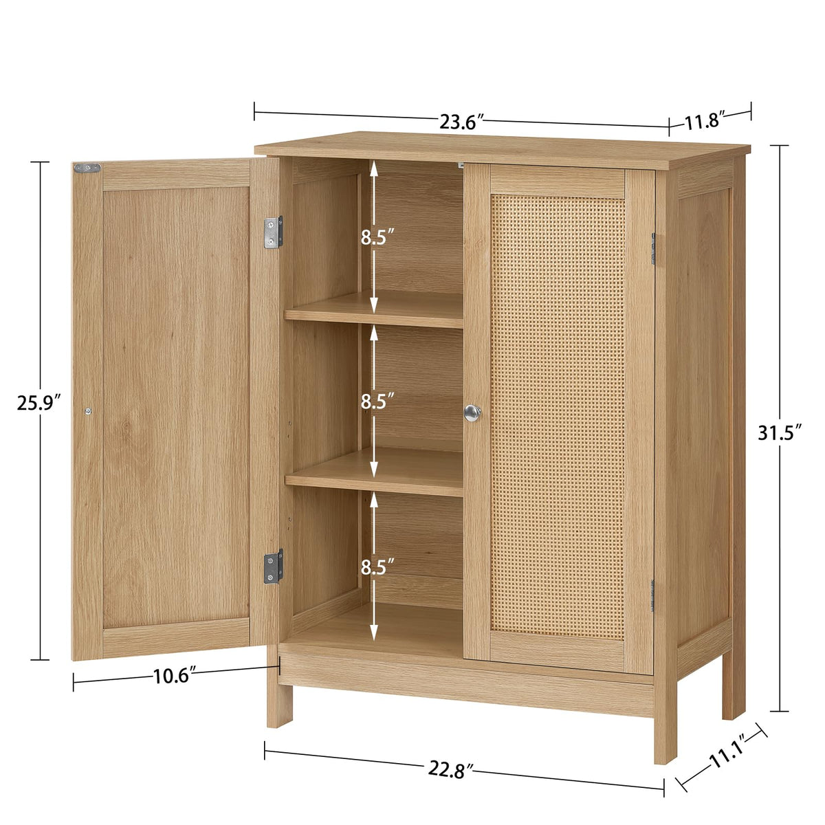 Iwell Storage Cabinet, Rattan Cabinet with Adjustable Shelf, for Living Room, Entryway, Kitchen, Home Office, Nature