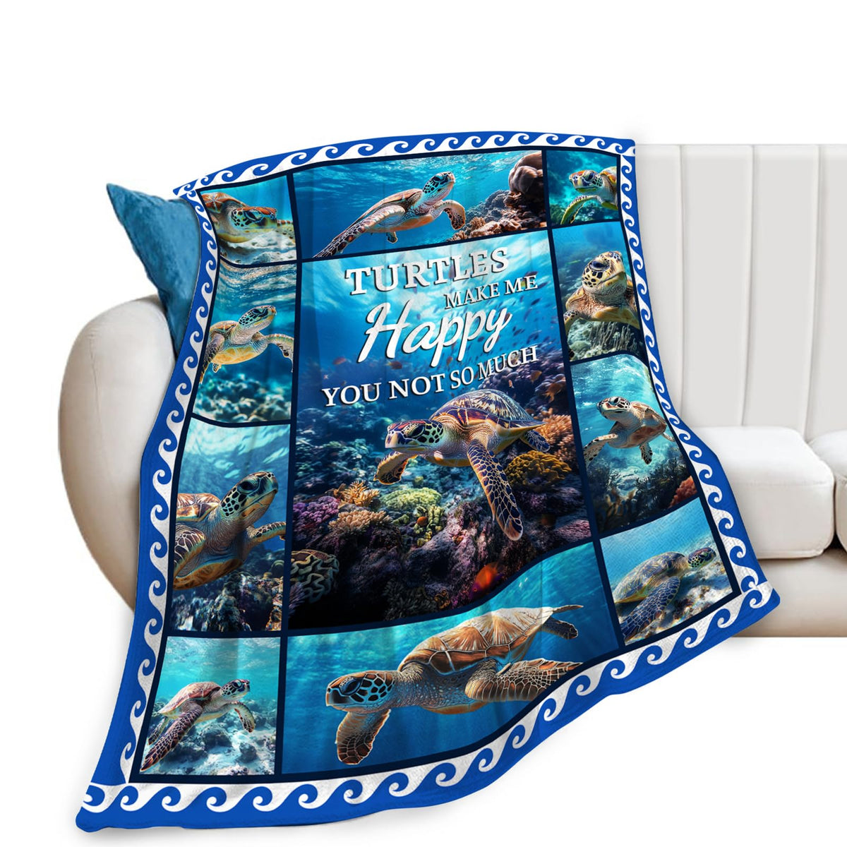Turtle Blanket, Ocean Throw Blanket, Blue Ocean Blankets, Turtle Gifts, Turtles Stuff Fleece Flannel Plush for Women Men Boys Girls Lover Adults Soft Bedding for Sofa Bed Office Home Decor 50"X40"