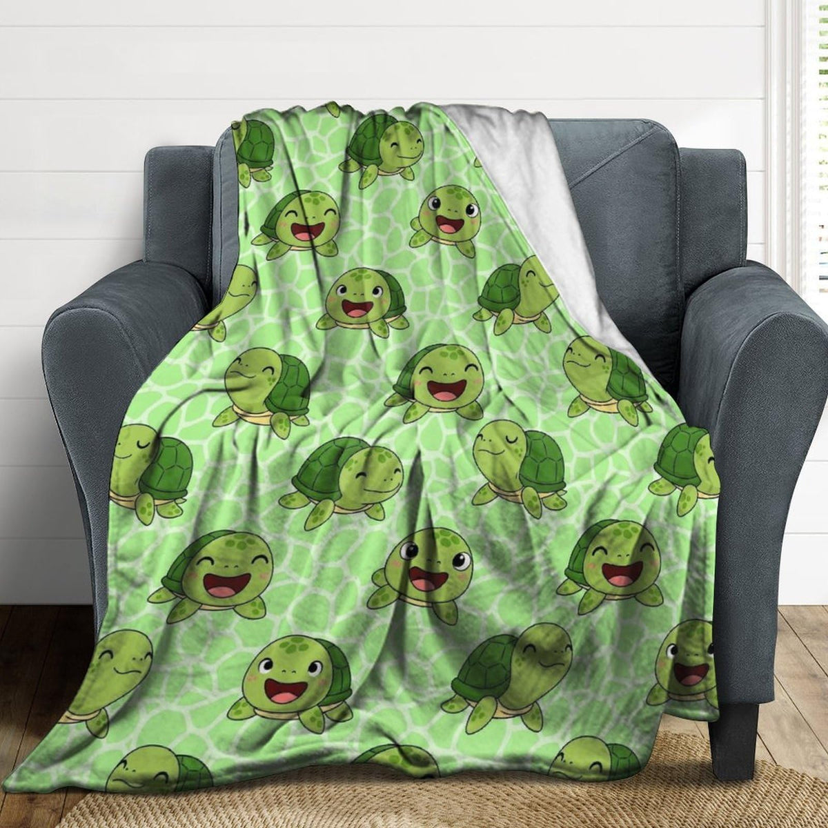 Lightweight Cozy Flannel Blanket Fashion Bedspreads Soft Bed Sofa Couch Cover Compatible with Cute Sea Turtles Green