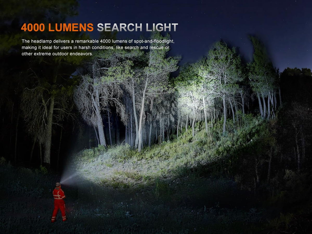 Fenix HP35R SAR 4000 Lumen USB-C Rechargeable Headlamp, with Spotlight and Floodlight and Flame Retardant Headband for Search and Rescue, Outdoor Use, Emergencies and More
