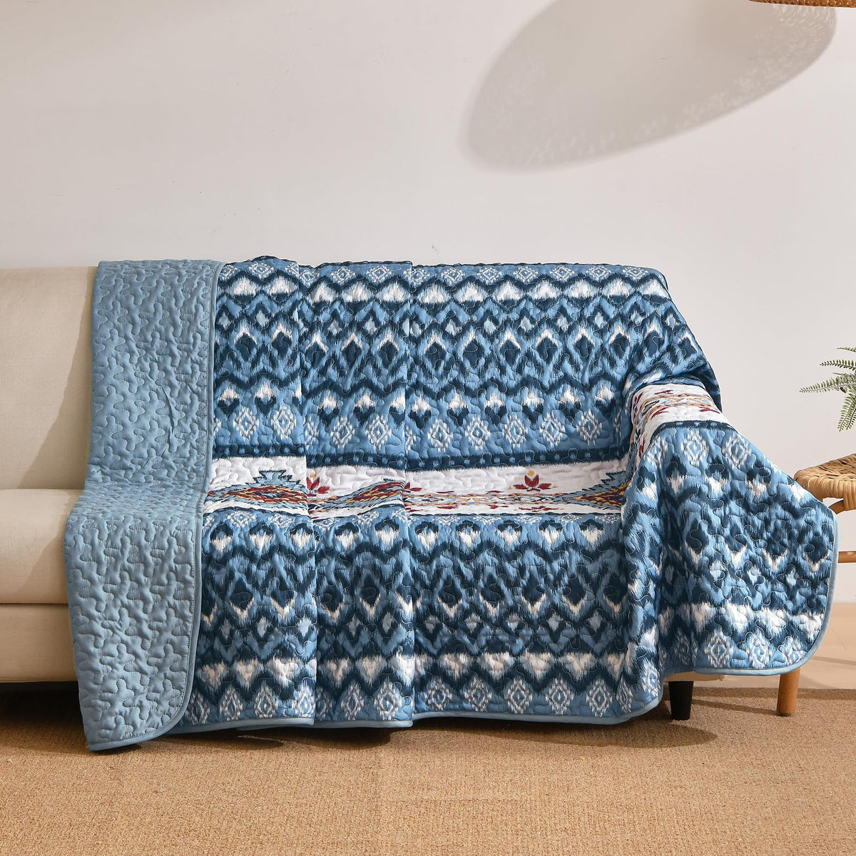 Dintszyayue Navy Blue Quilt Set Queen Size, Aztec Western Boho Quilt Bedspread Set, 3 Pieces Bohemian Southwestern Stripe Bedding Set Soft Lightweight Coverlet Set for All Season(96"x90")