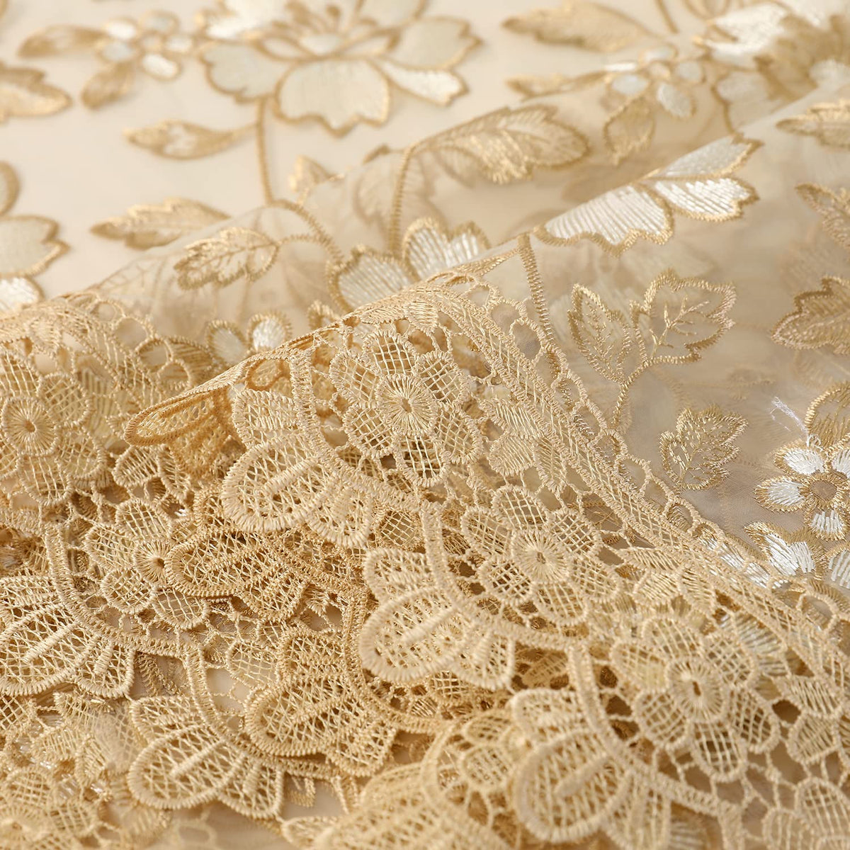 Gold Tablecloth Lace Macrame Vintage Tablecloth Shabby Chic Embroidered Round Table Cover for Kitchen Dining-Room Summer Holiday Outdoor Picnic