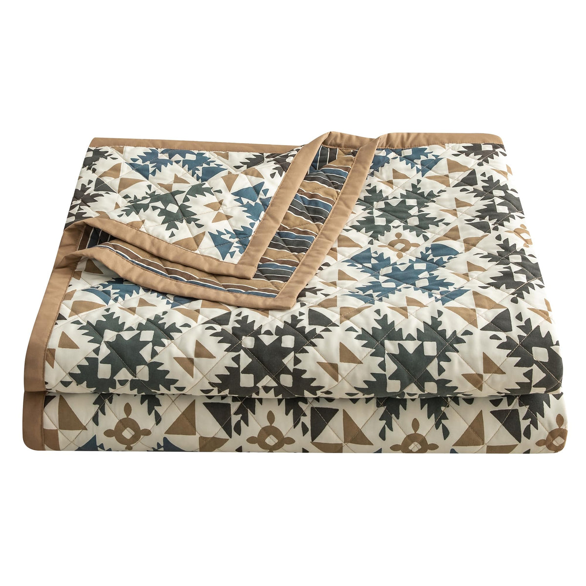 Indigo Hill by HiEnd Accents Mosaic Western Bedding 3 Piece King Quilt Set, Hourglass Pattern Southwest Cabin Rustic Bedding, Reversible Geometric Print Boho Patchwork Quilt with Pillow Shams