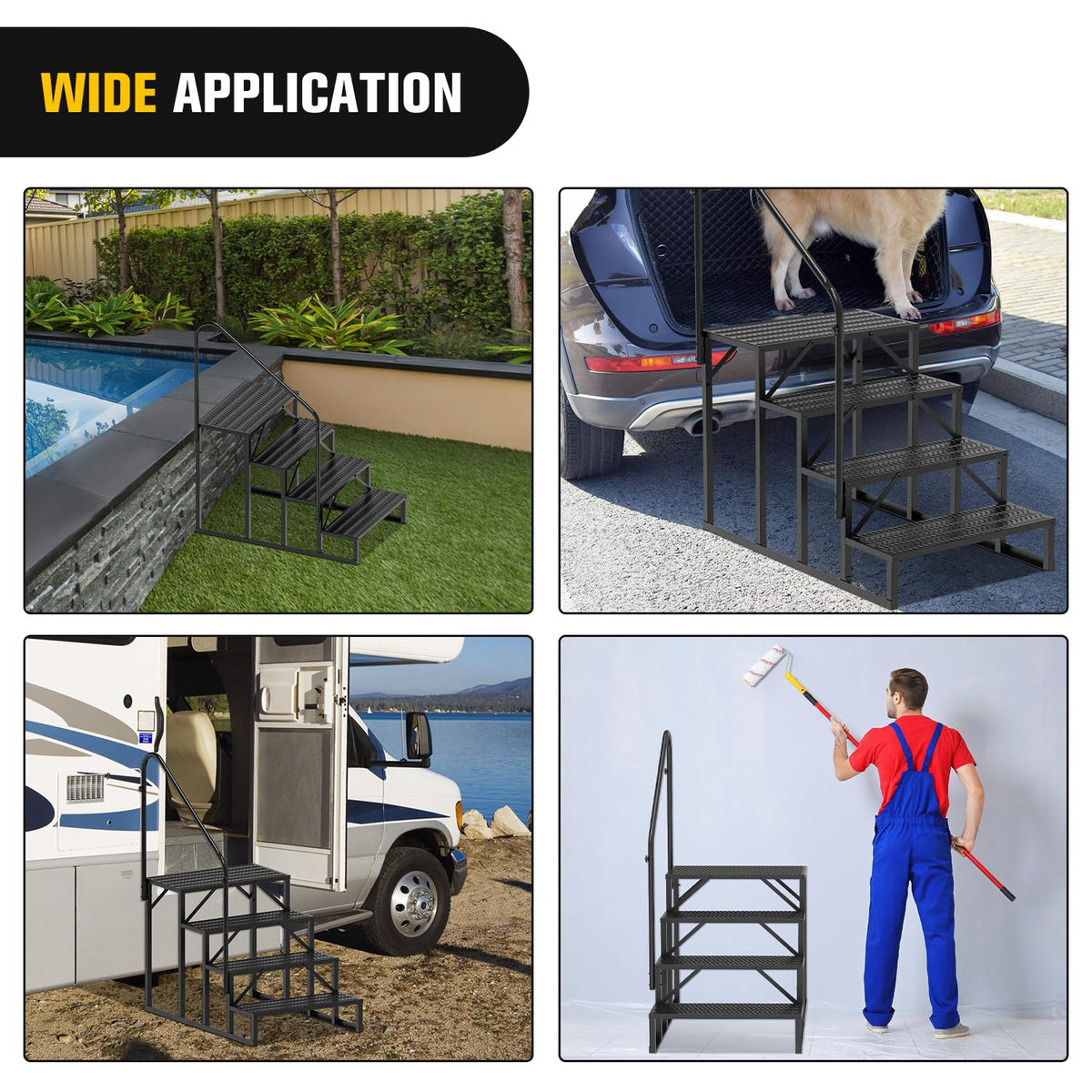 Nilight RV Steps with Handrail, 4 Steps Hot Tub Steps Outdoor RV Stairs Step Portable Mobile Motor Home Stairs for Camper Travel Trailers Dock Entry Steps 5th Wheel RV Porch with Anti-Slip Handrail
