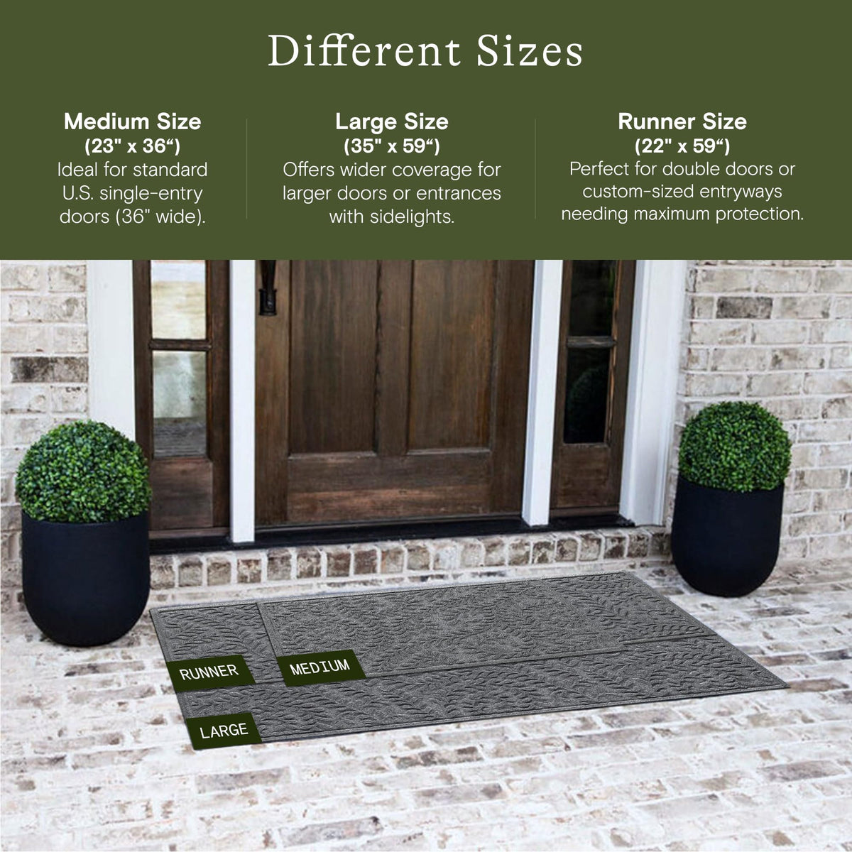 WaterHog Boxwood Front Door Mat Indoor Outdoor Entrance, Absorbent All-Weather Doormat with Non-Slip Rubber Backing, Dirt & Moisture Trapper, Low Profile & Easy Clean, Made in USA, 35"x59" Medium Grey