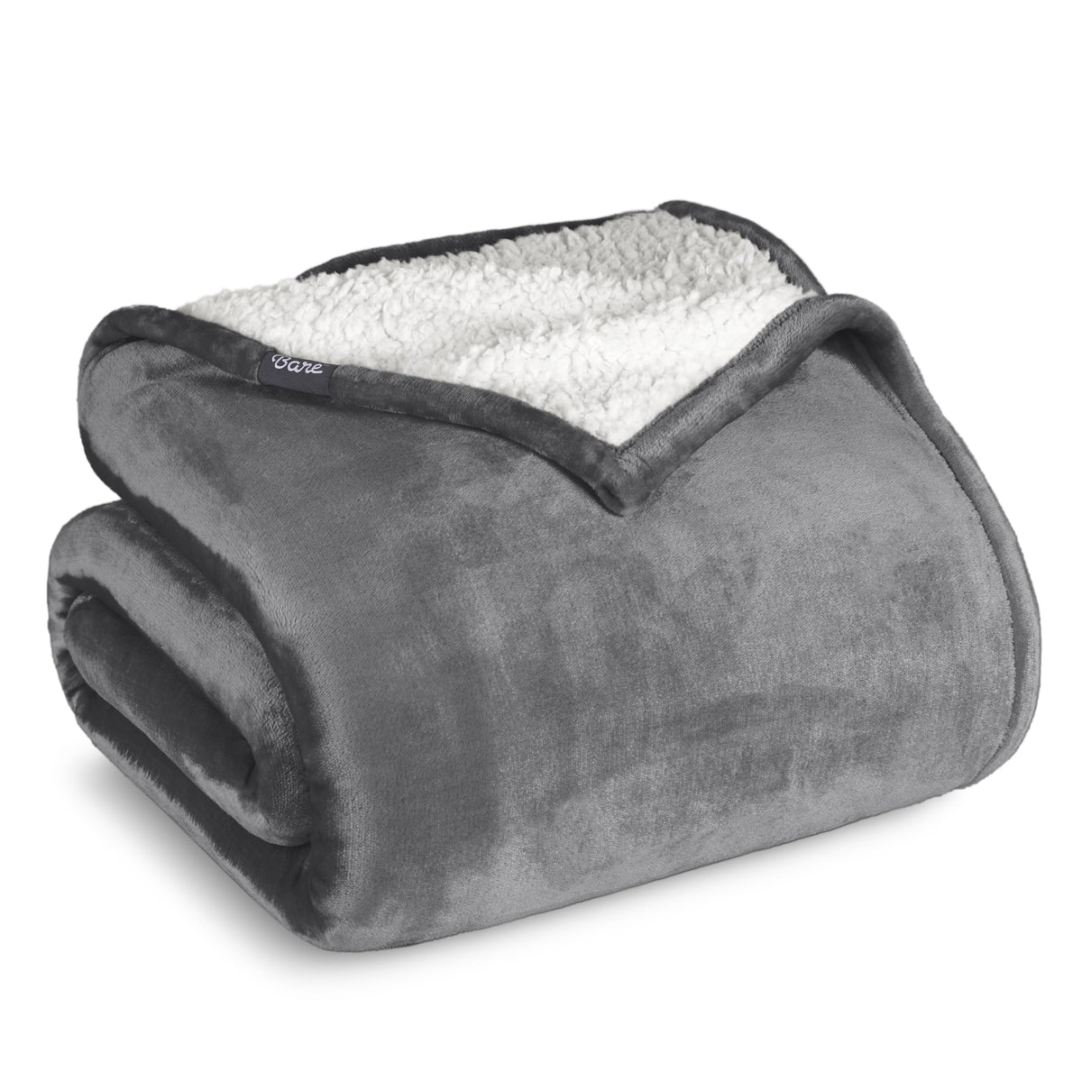 Bare Home Sherpa Fleece Blanket - Full/Queen Size - Blanket for Bed, Sofa, and Couch - Warm & Lightweight - Fluffy & Soft - Reversible (Full/Queen, Grey)