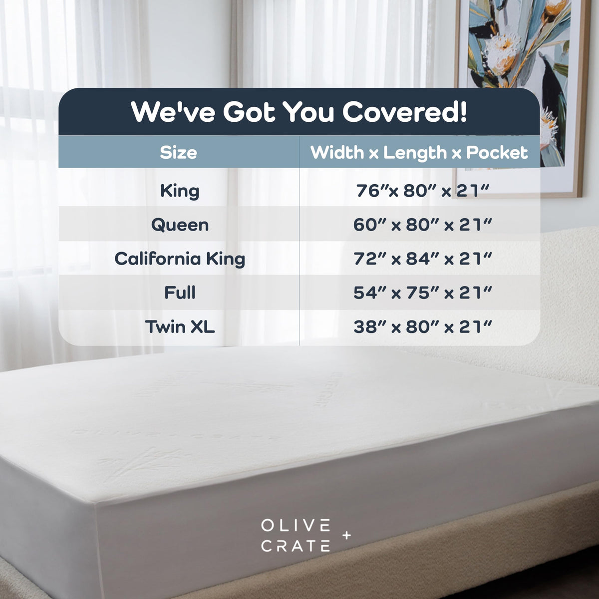 Olive + Crate 100% Viscose Bamboo Mattress Protector - Eco-Conscious Cooling Mattress Cover - Waterproof Hypoallergenic Protection - Breathable King Size Shield Against Dust & Spills