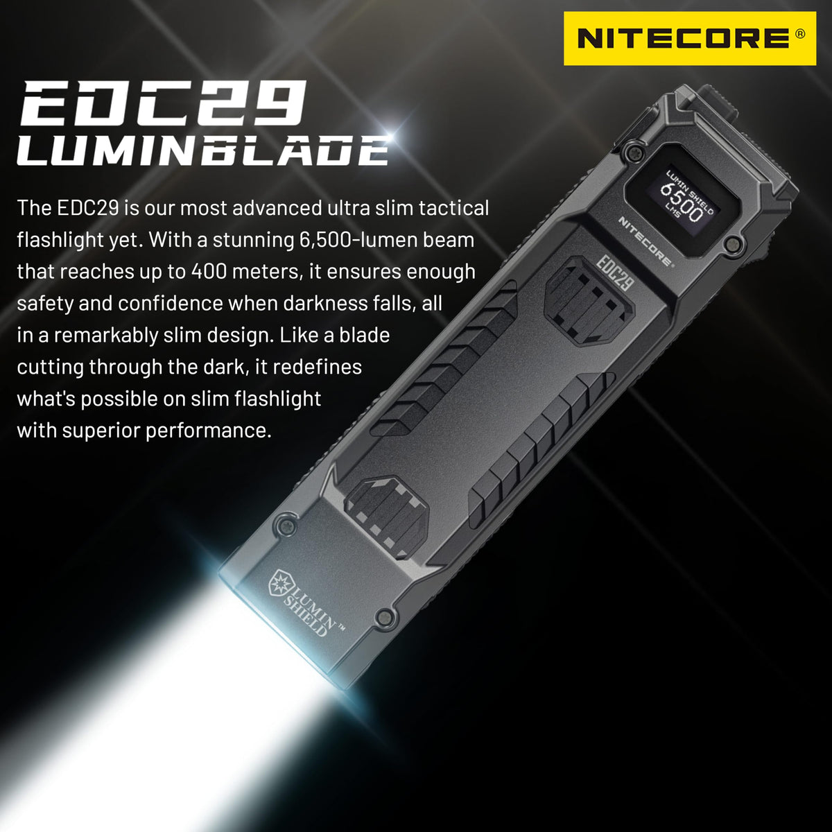 Nitecore EDC29 6500 Lumen Ultra Slim High Performance EDC Flashlight with Retractable Keychain